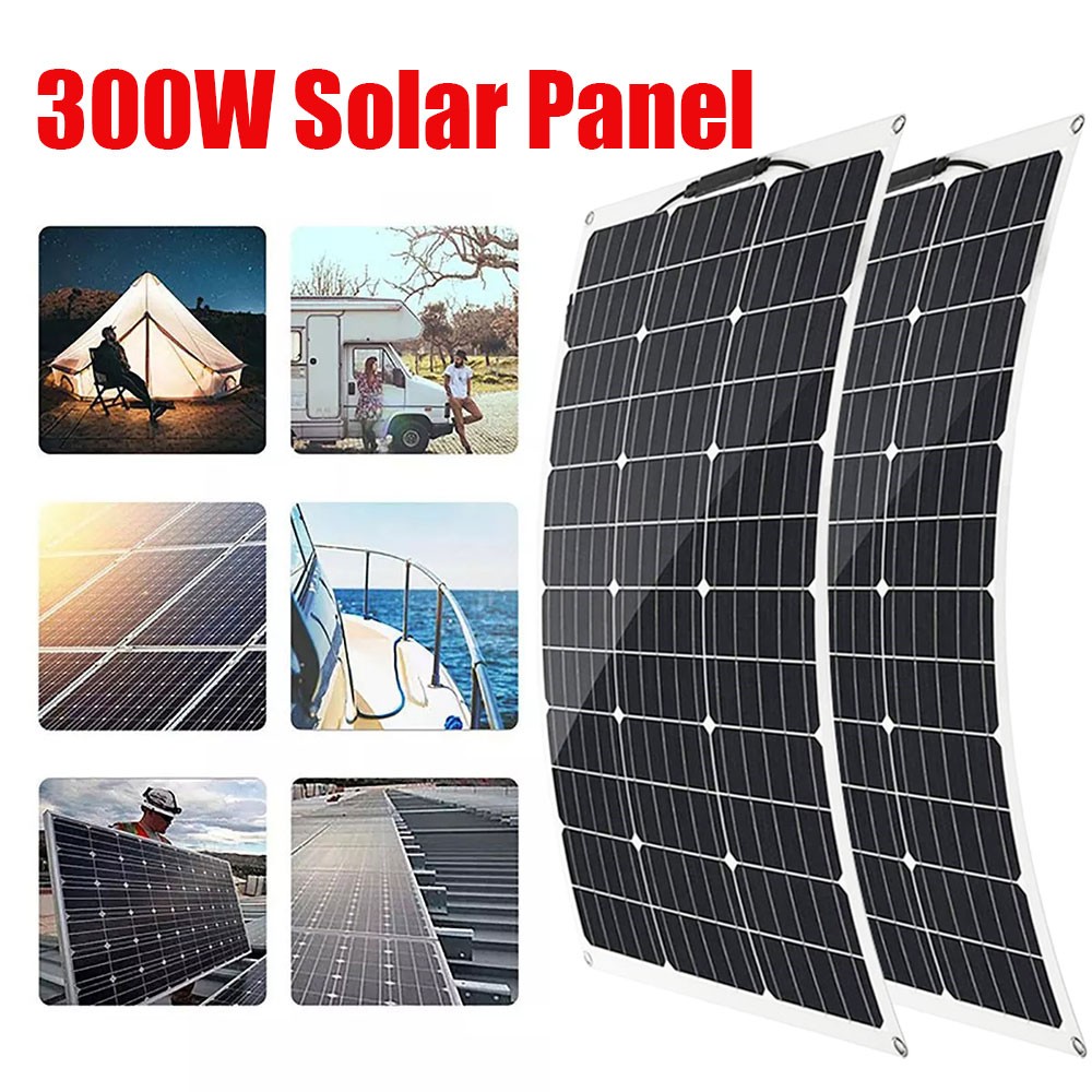 150-300W 12V Flexible Solar Panel Mono Power Camping Home RV Battery Charge