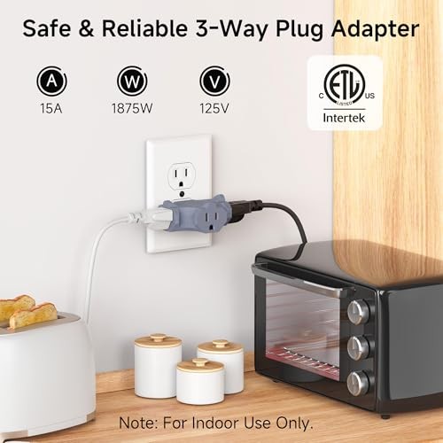 3 Way Plug Adapter 3 Prong Outlet Splitter 15A 1875W UL Listed 3 Pack