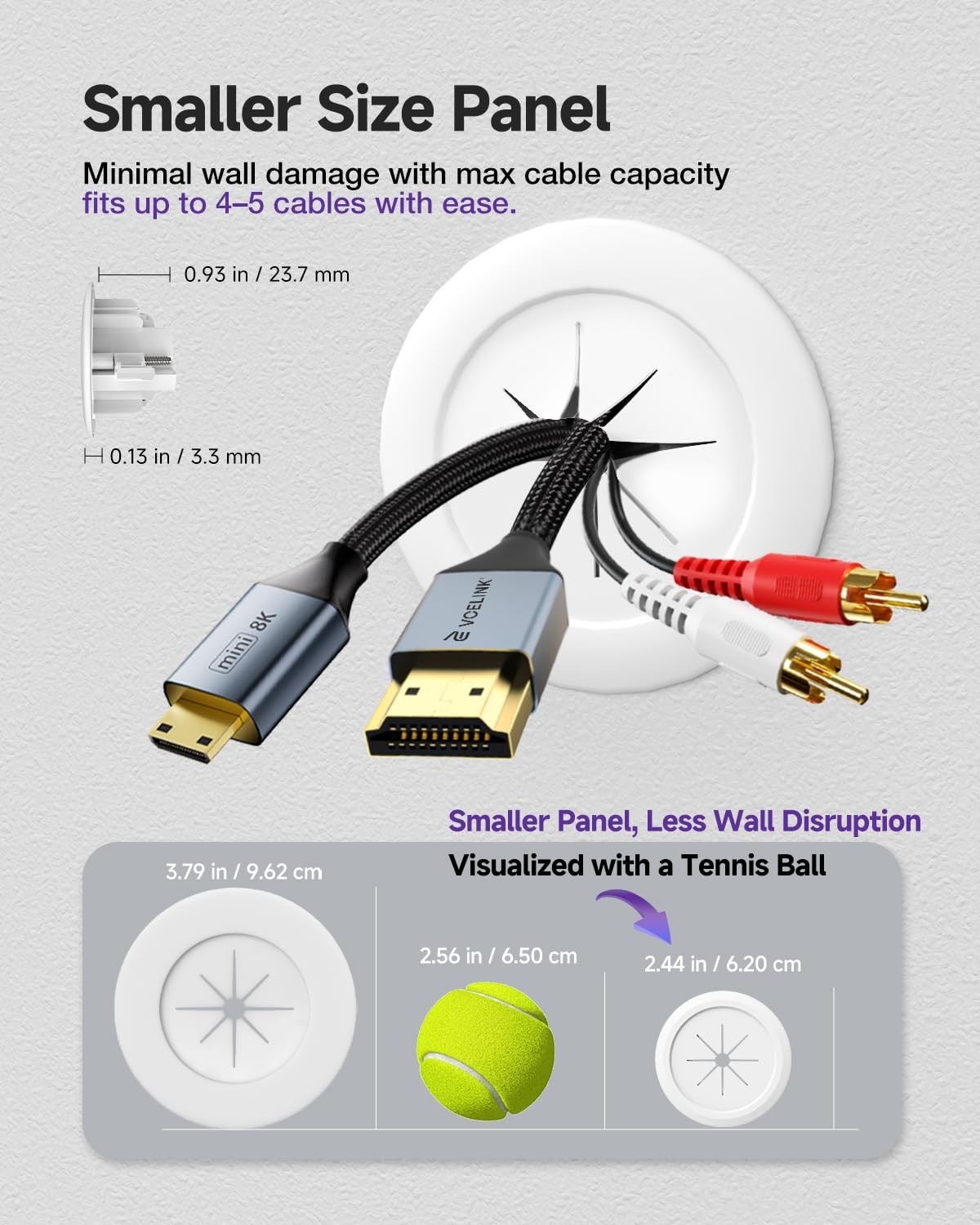 in-Wall Cable Management Kit, 2.44″ (62 mm) Mini Wall Cord Hider for TV/Coaxi…