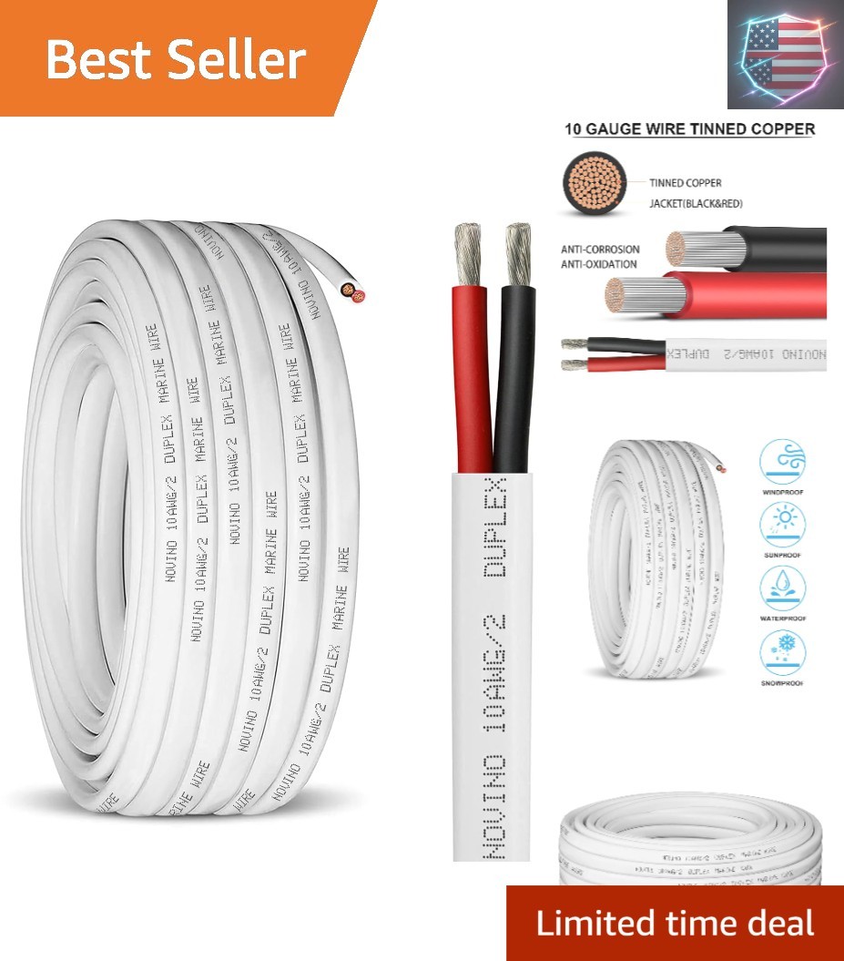 10 Gauge Marine Wire,10 AWG 30ft Duplex Marine Grade Wire Tinned Copper Oxyge..,