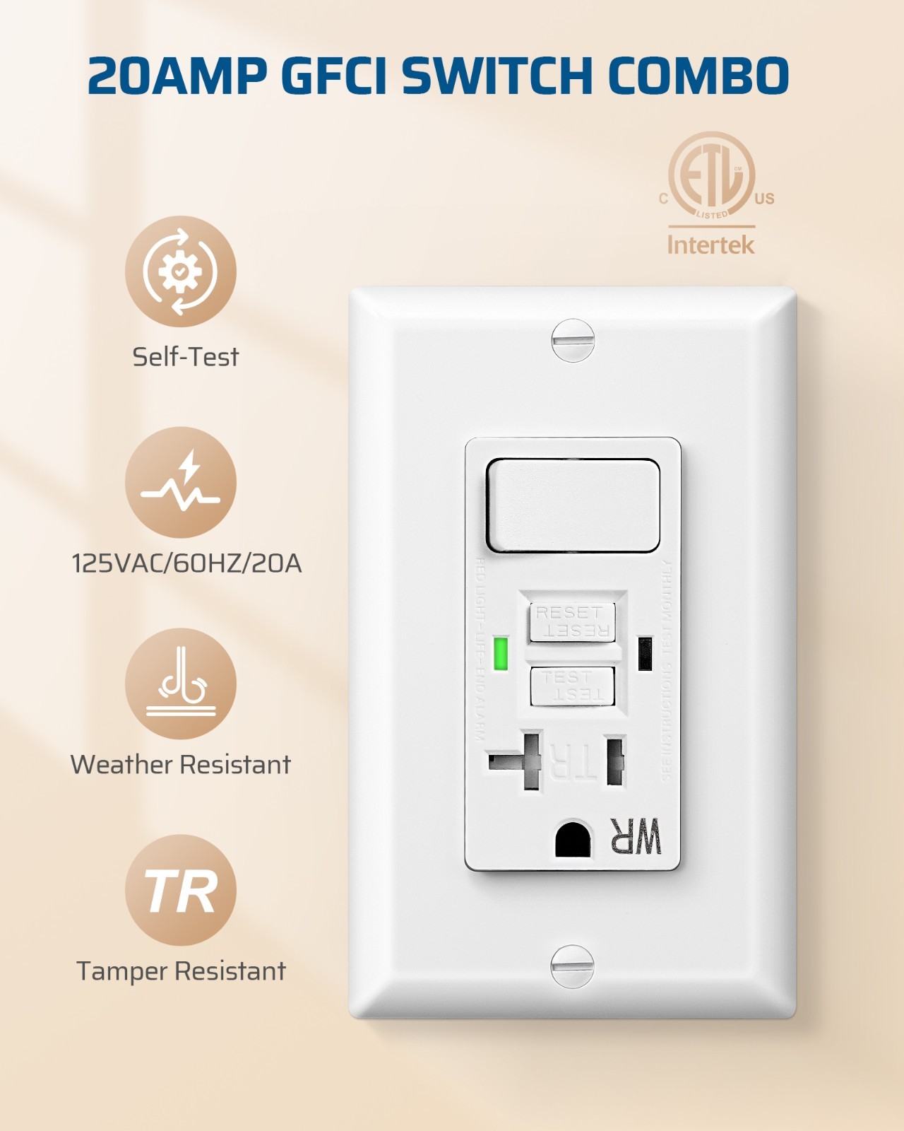 DEWENWILS 20A GFCI Switch Outlet Combo, 20 Amp GFCI Outlet, Weather Resistant