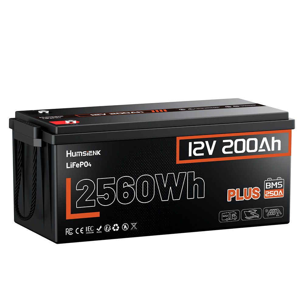 Pack 12V 200Ah Plus LiFePO4 Lithium Battery 2560Wh 250A BMS Off-Grid Marine RVs