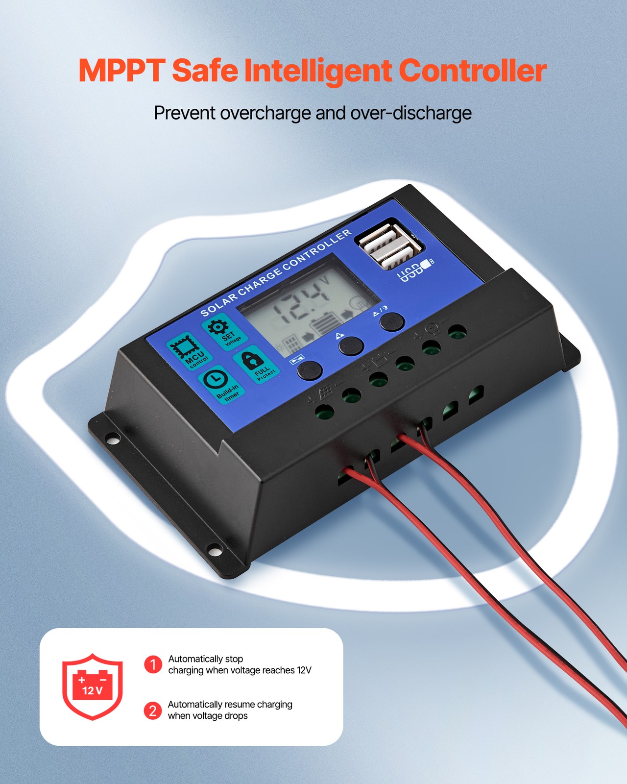 VEVOR Solar Battery Trickle Charger Maintainer Kit 50W 12V with MPPT Controller