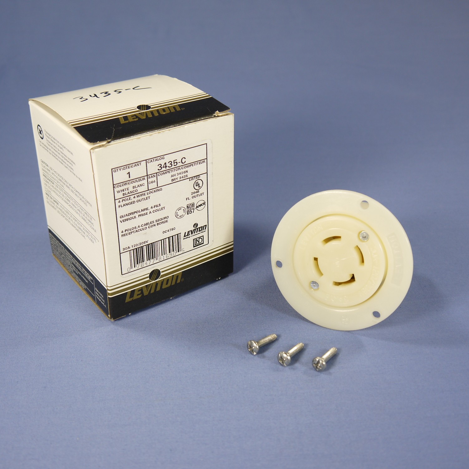 Leviton Non-Nema Locking Flanged Outlet Twist Lock 30A 120/208V 3�Y 3435-C