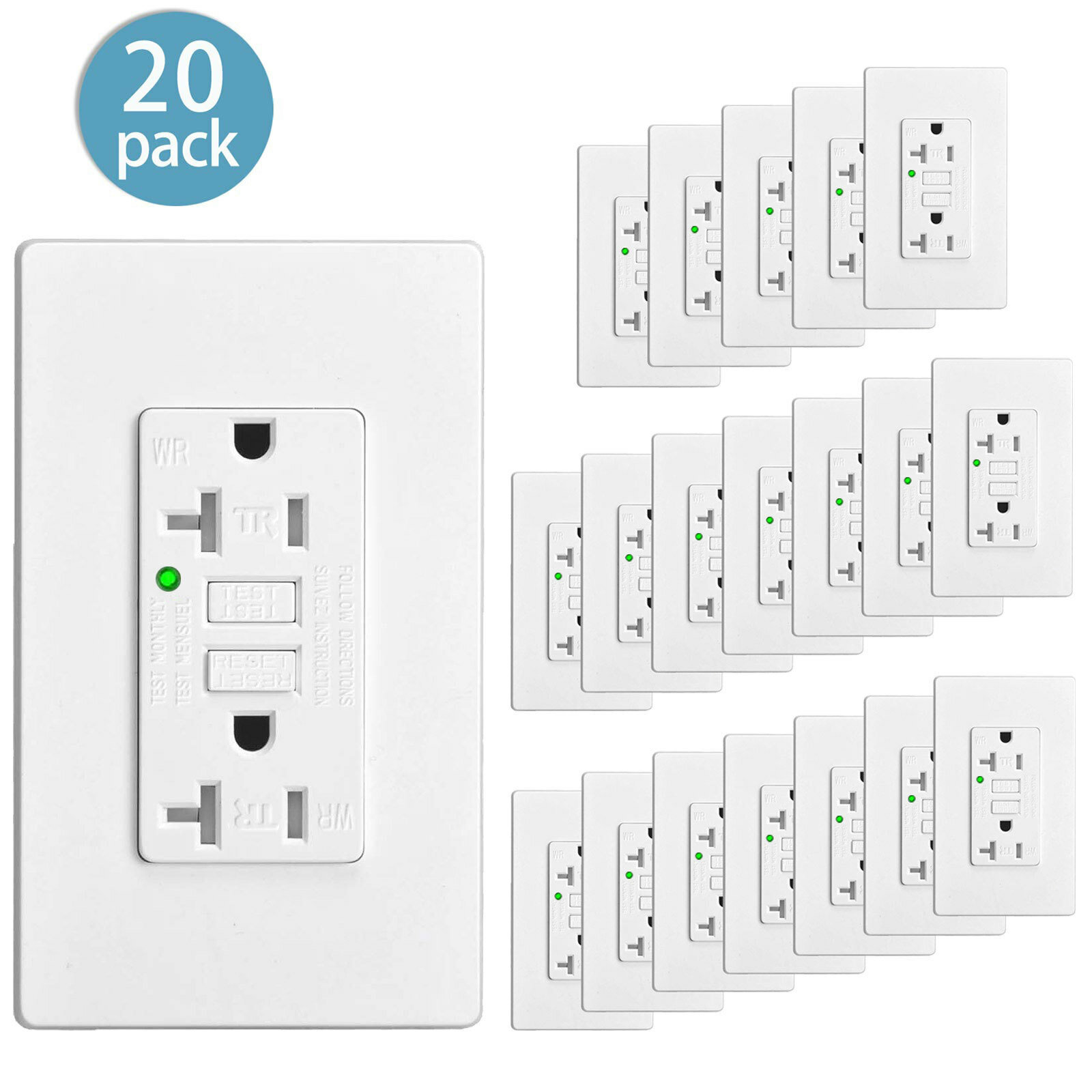 20 PCS 20A GFCI Outlet Tamper Resistant WR TR Wall Receptacle with LED Indicator