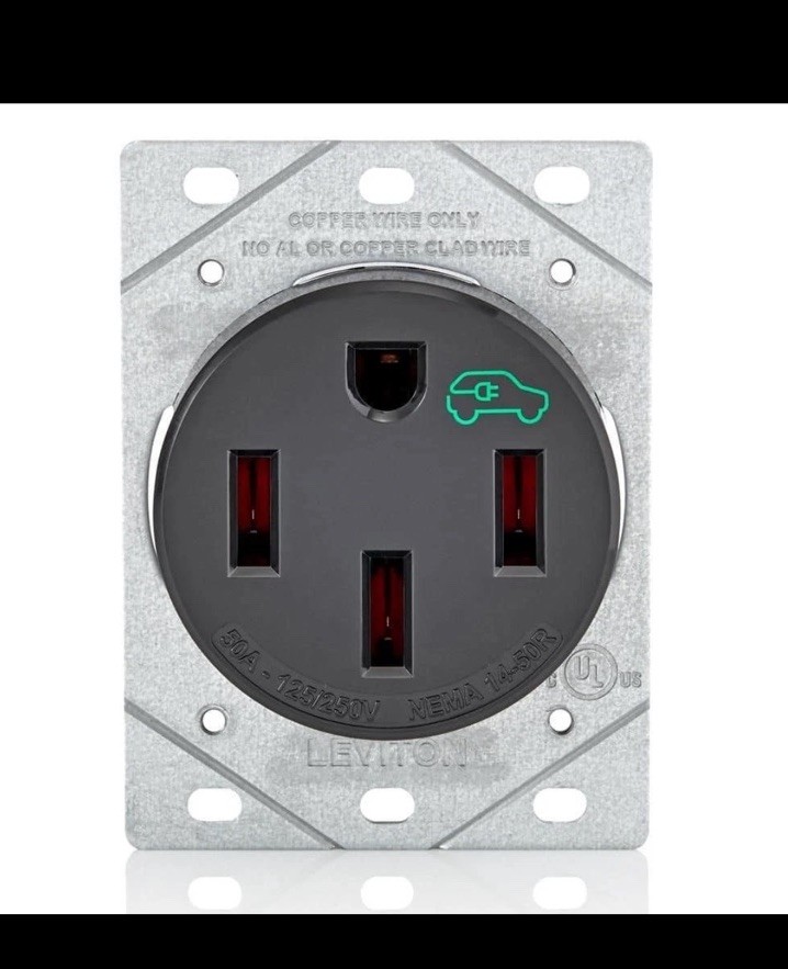 Leviton 50 Amp 125/250 Volt EV Power Outlet/Receptacle, NEMA 14-50R, Black 1450R
