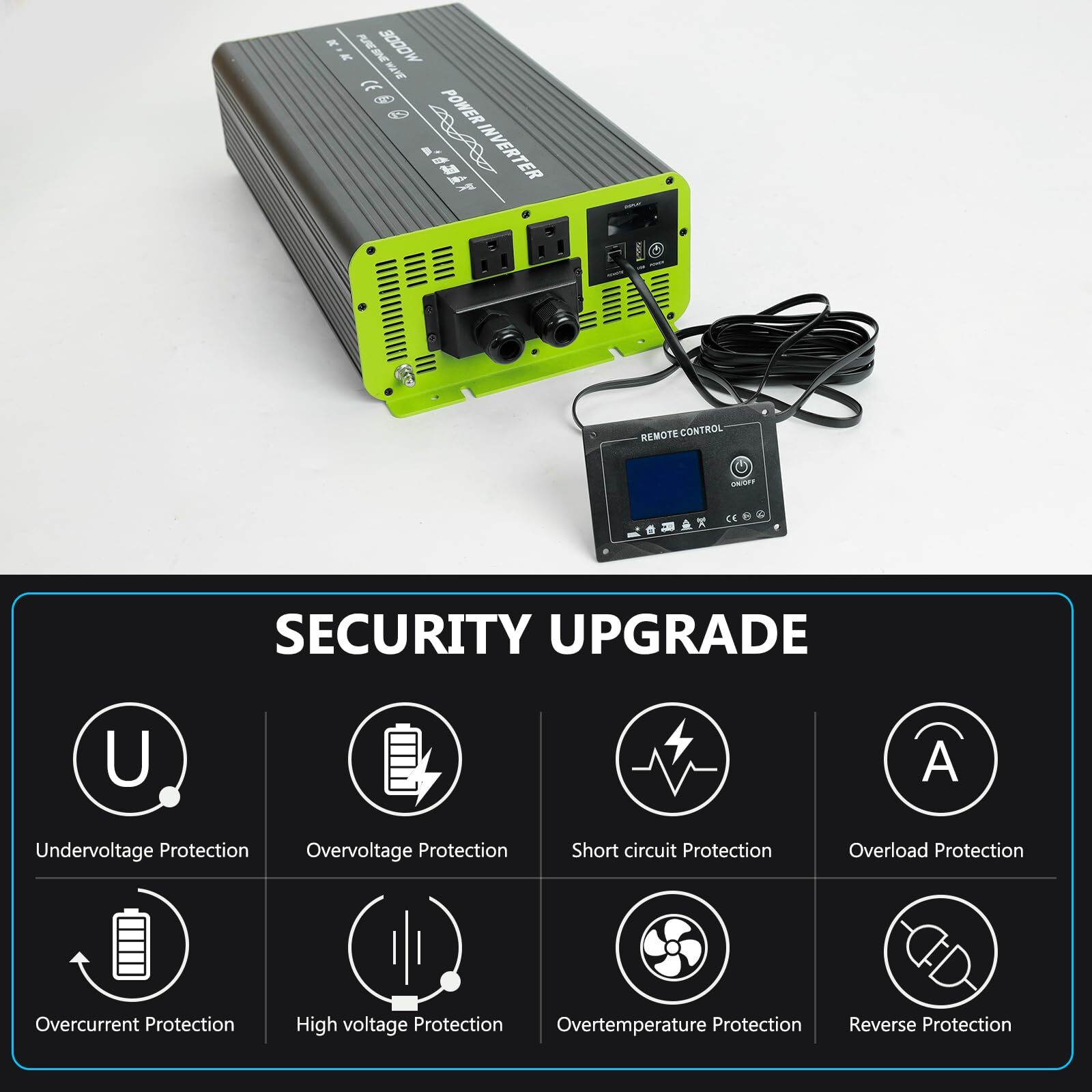 3000W for RV Camper Pure Sine Wave Inverter 12V DC to 120V AC Converter