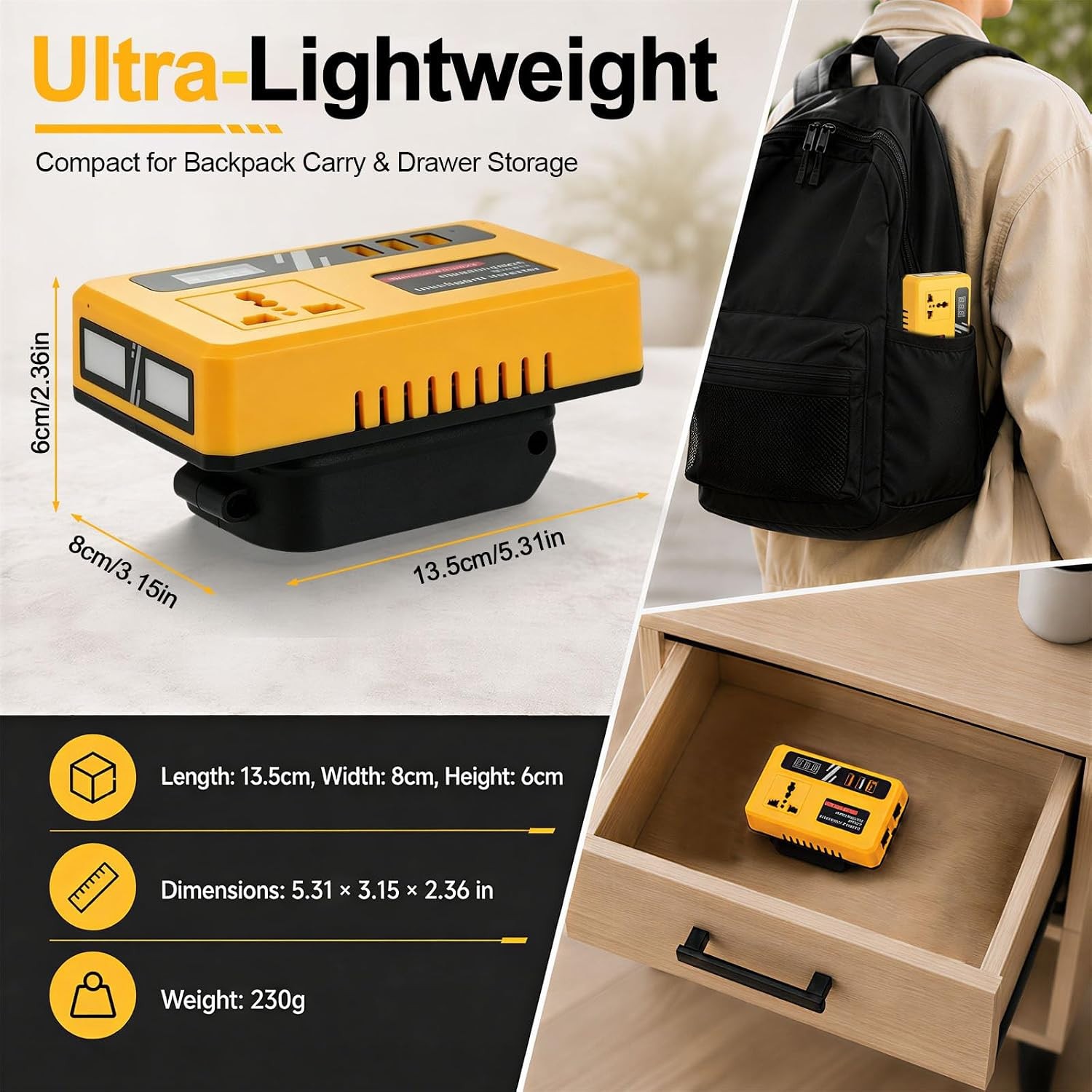 20V to 110V Power Inverter for DeWalt Battery Camp Outage Light USB charge Phone