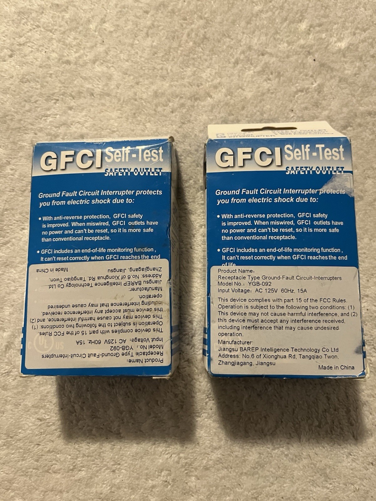 GFCI Model No. YGB-092 AC 125V 60Hz, 15A Lot Of 2