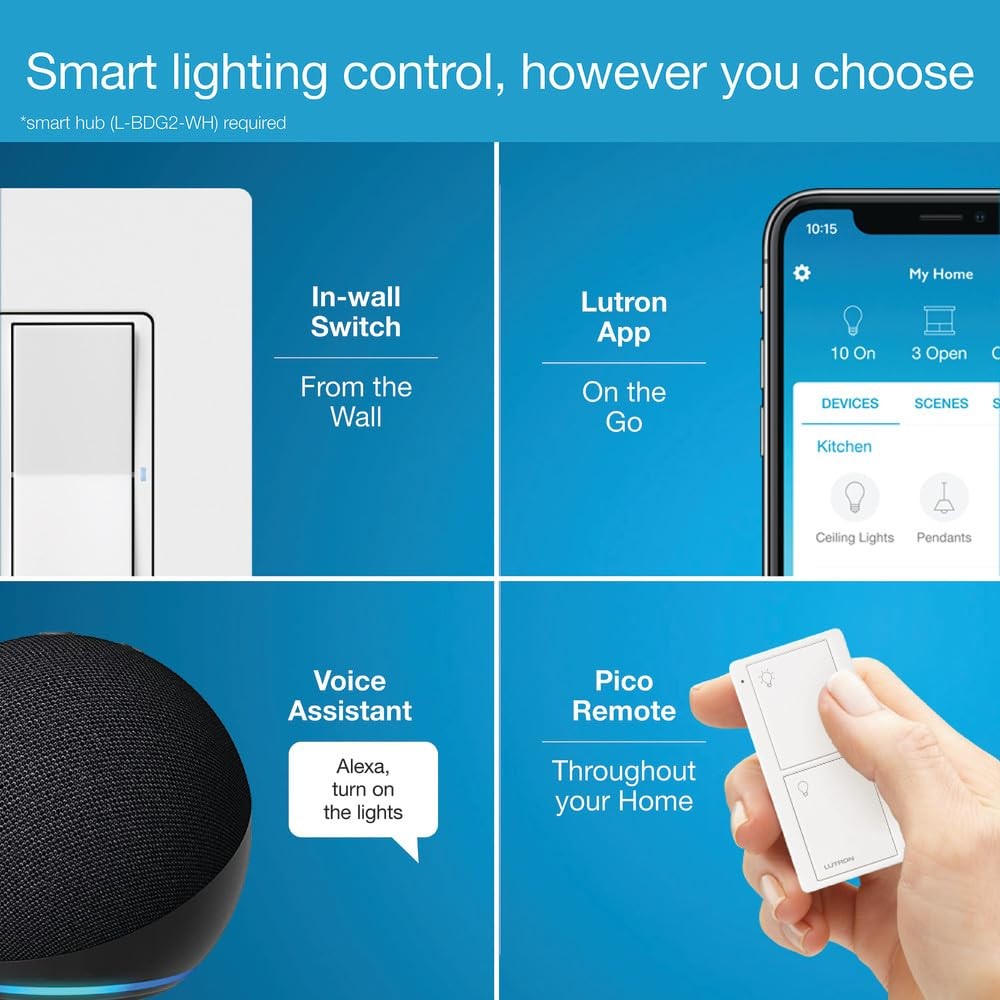 Lutron Claro Smart Light Switch Caseta LED Light Fan Control 5A Single 3-Way