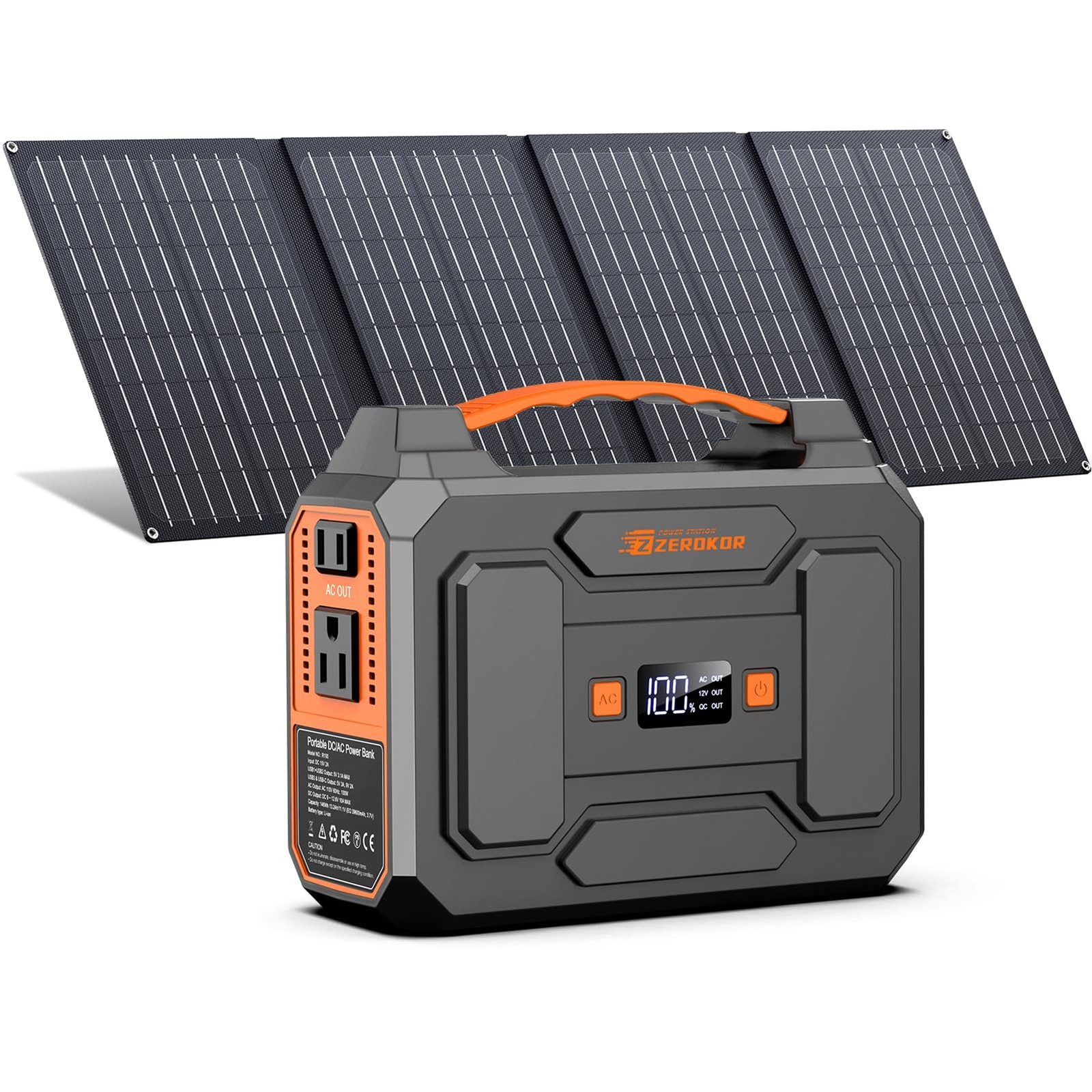 Portable Power Station with Foldable 40W Solar Panel, 100W Black Gray