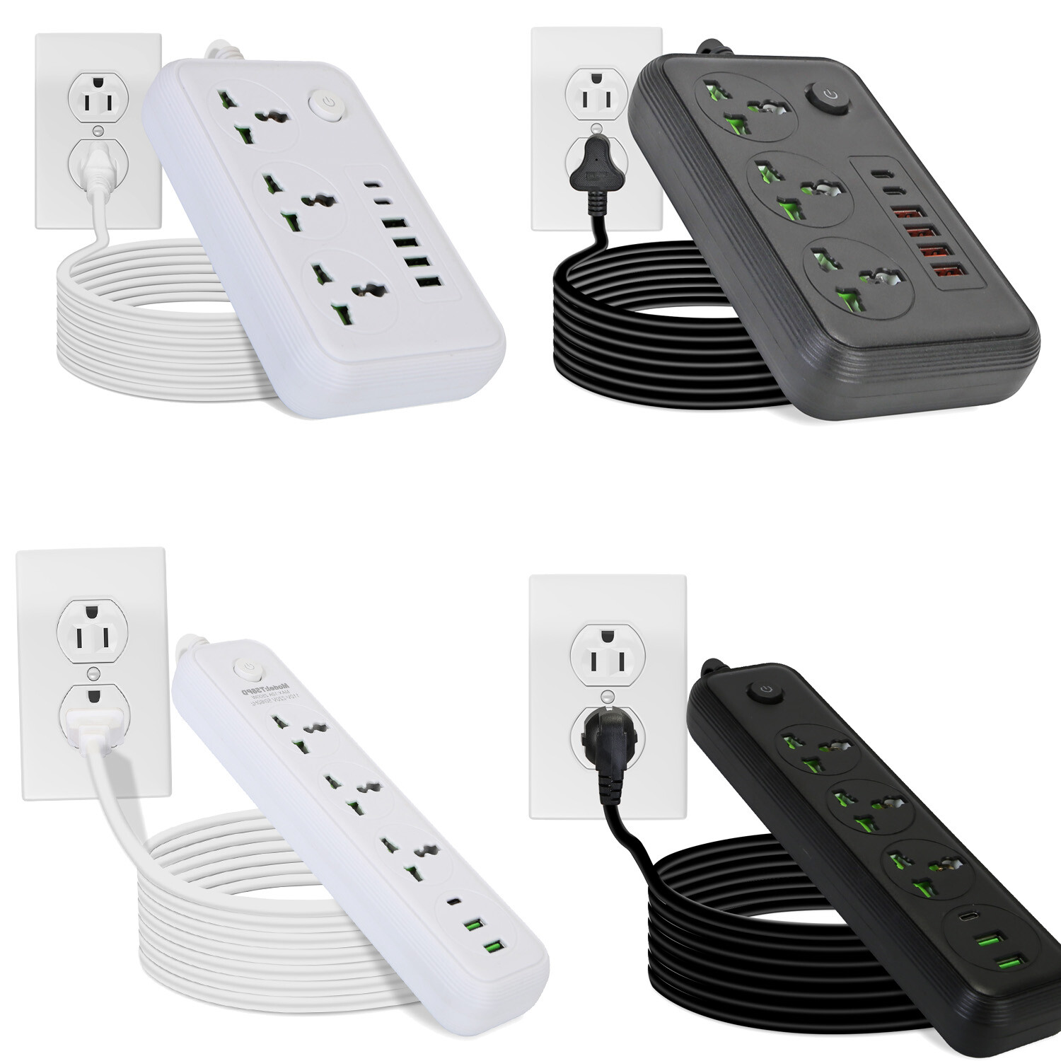 Power Strip Surge Protector with 5.9FT Extension Cord 2500W AC Outlets USB Ports