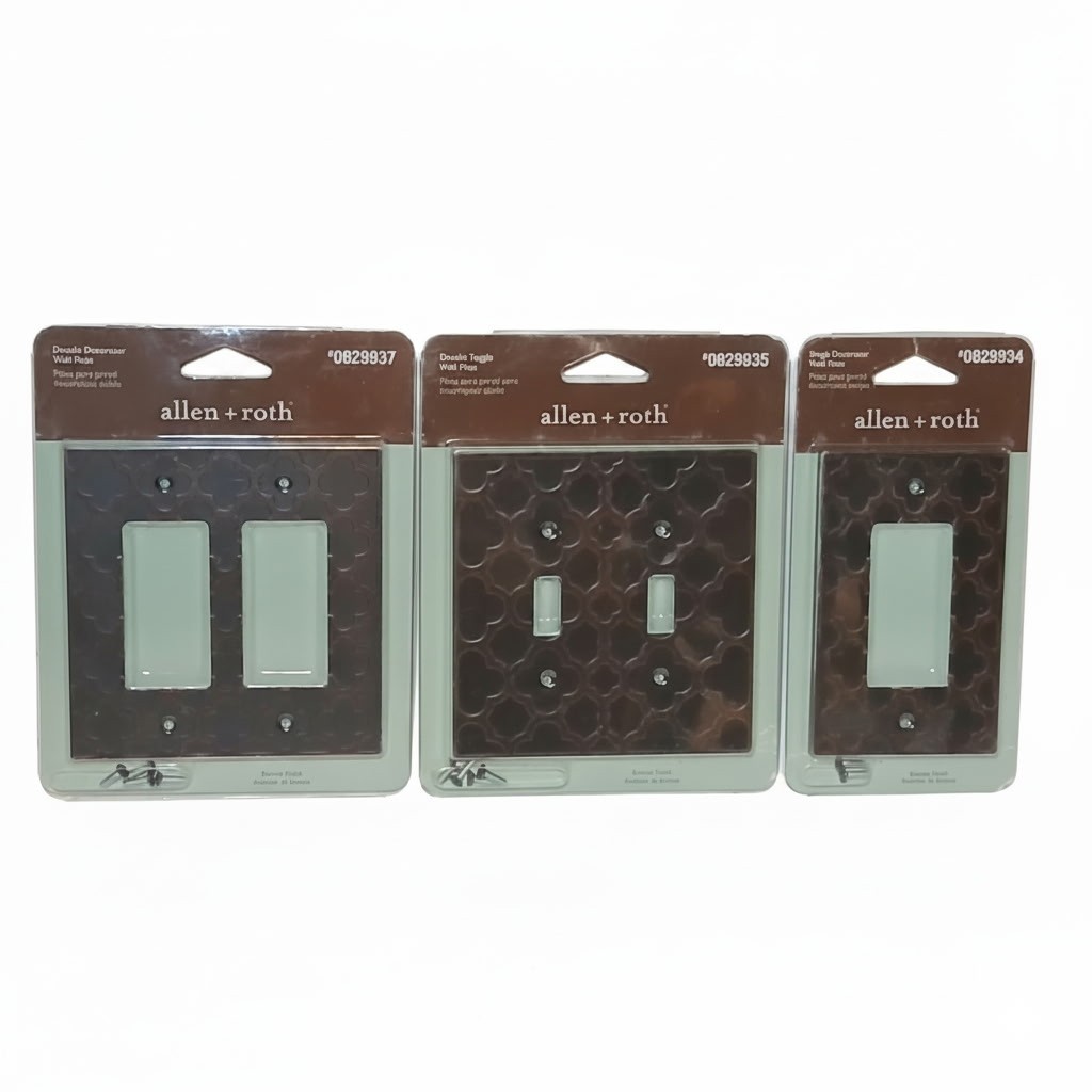 Allen + Roth Lot of 3 Wall Plates Quatrefoil Bronze Finish Double Toggle, Single