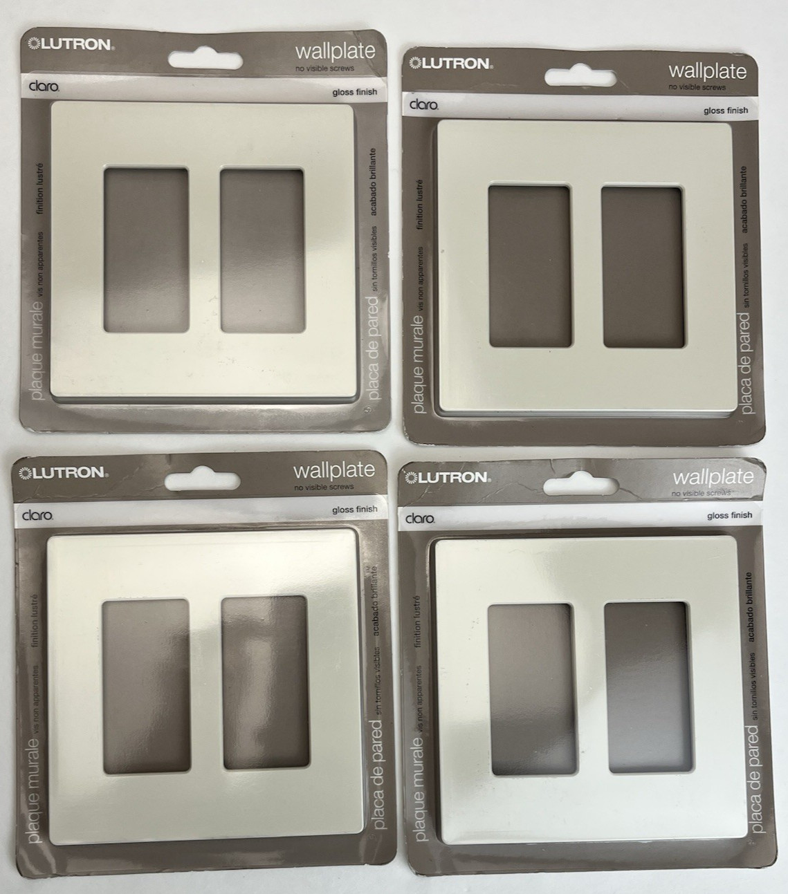 4-Pk Lutron Claro 2-Gang Wallplate No Visible Screws Light Almond CW-2-LA Gloss