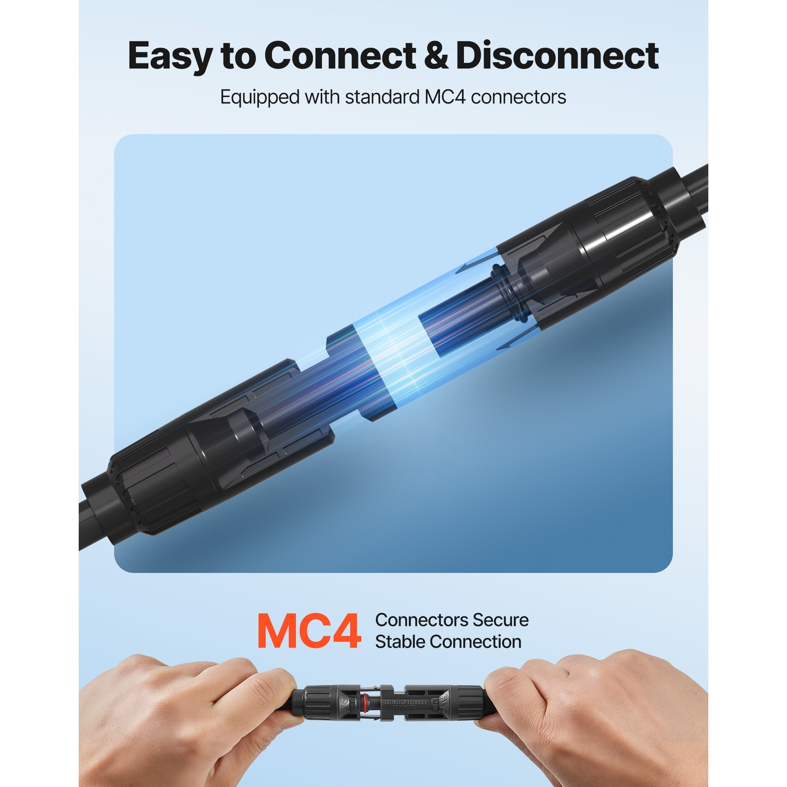 Uimoso 30FT Solar Panel Extension Cable 10AWG Wire Flame-Resistant Connectors