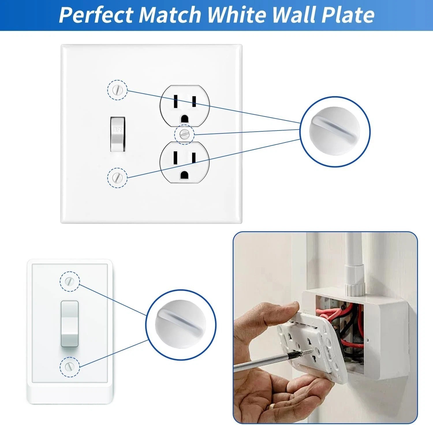 120PCS White Wall Plate Screws Kit – #6-32 Thread Outlet Cover & Switch white