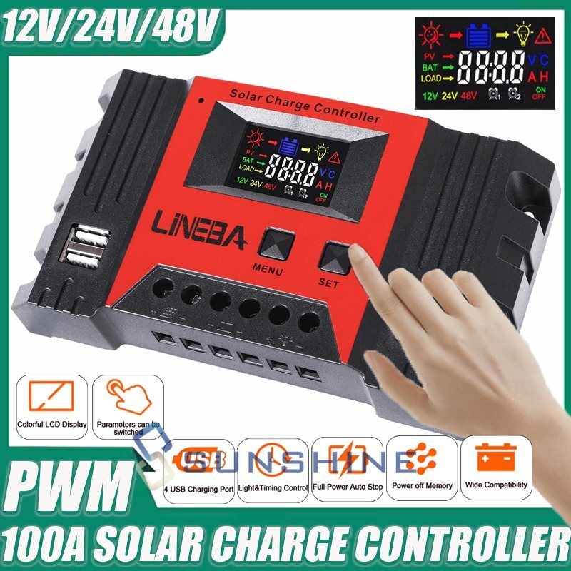 PWM 12V/24V/48V Solar Charge Controller with LCD Display LifePO4 Auto Regulator