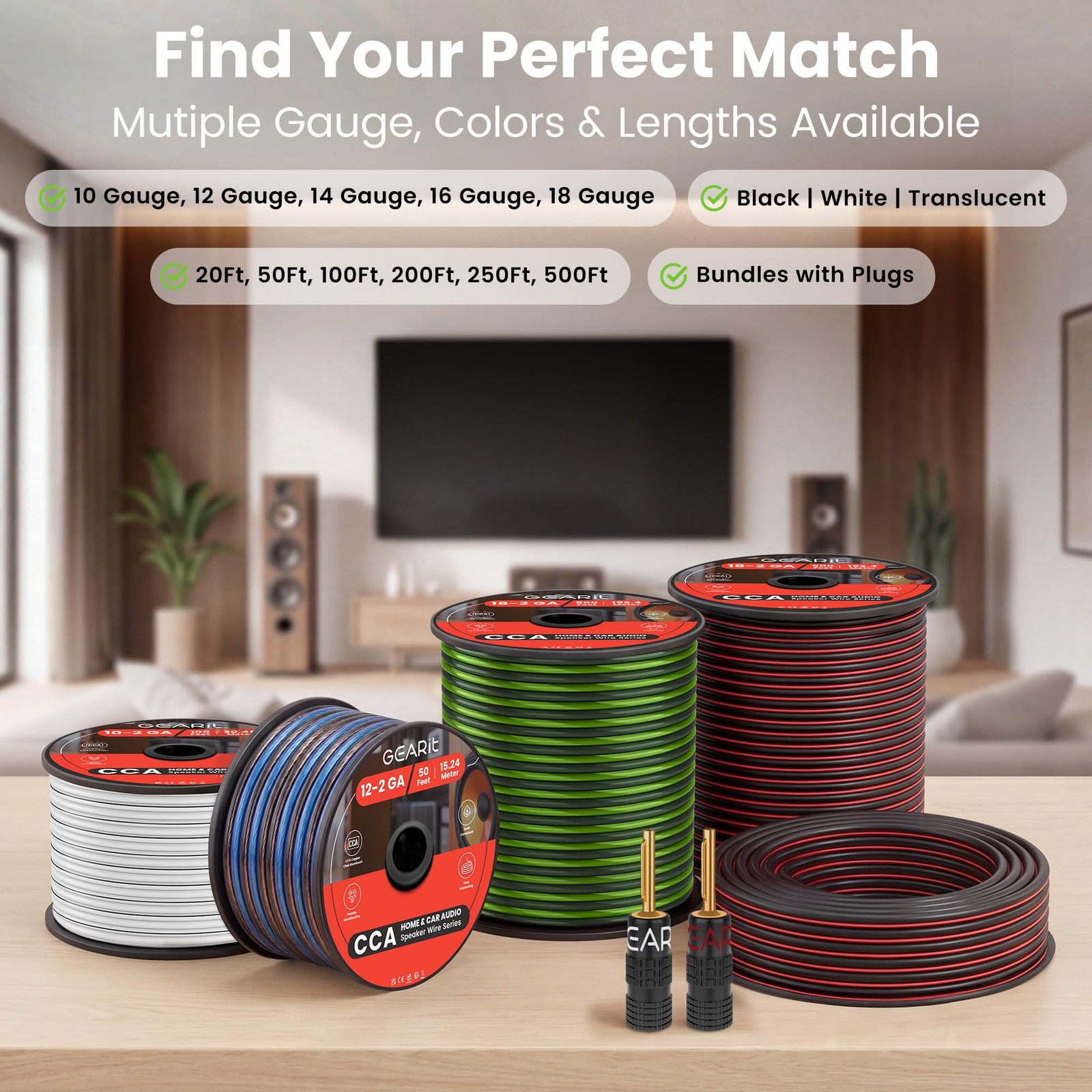 GEARit Speaker Wire 14 Gauge 100 ft,Flexible Cable 100 Feet, Black