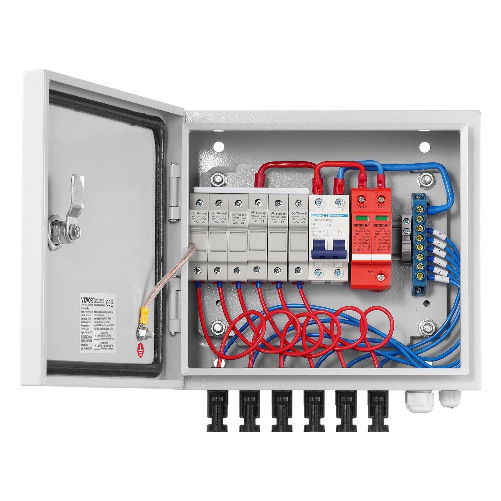 6-string 10A solar PV combiner box IP65 rated steel case with surge protection