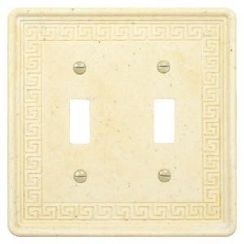 Wall Switch Plate Cover Toggle Double Greek Key Design Stone in White Travertine