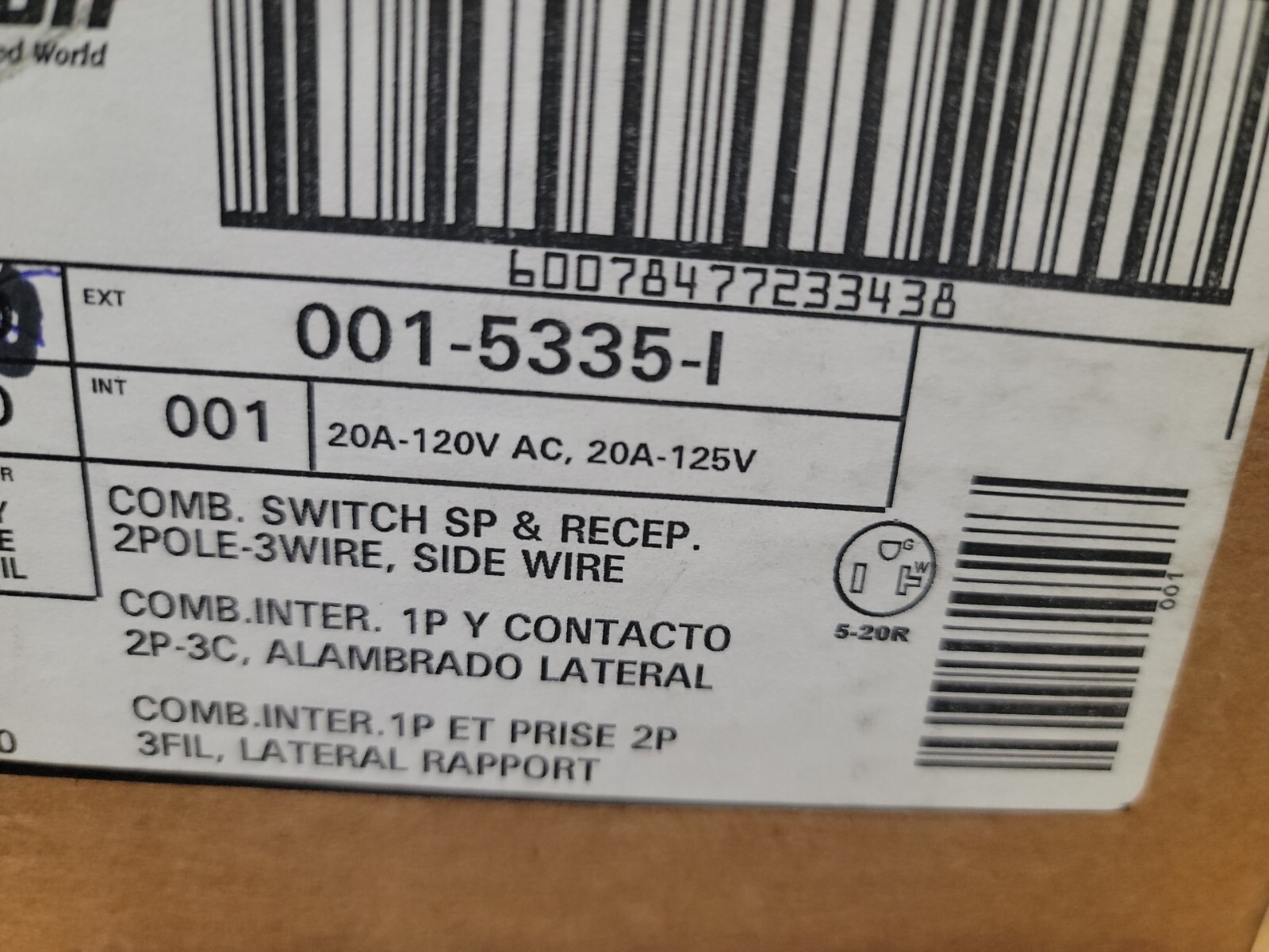 Leviton 20 amps 125 volt Ivory Switch Outlet 5335-I