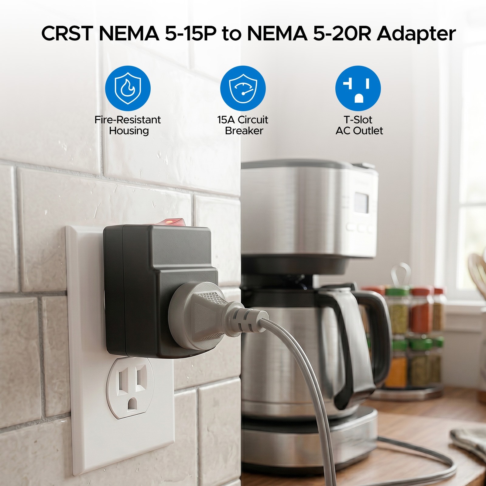 15 Amp to 20 Amp Adapter Plug,NEMA 5-15P to 5-20R AC Power Adapter,ETL Listed