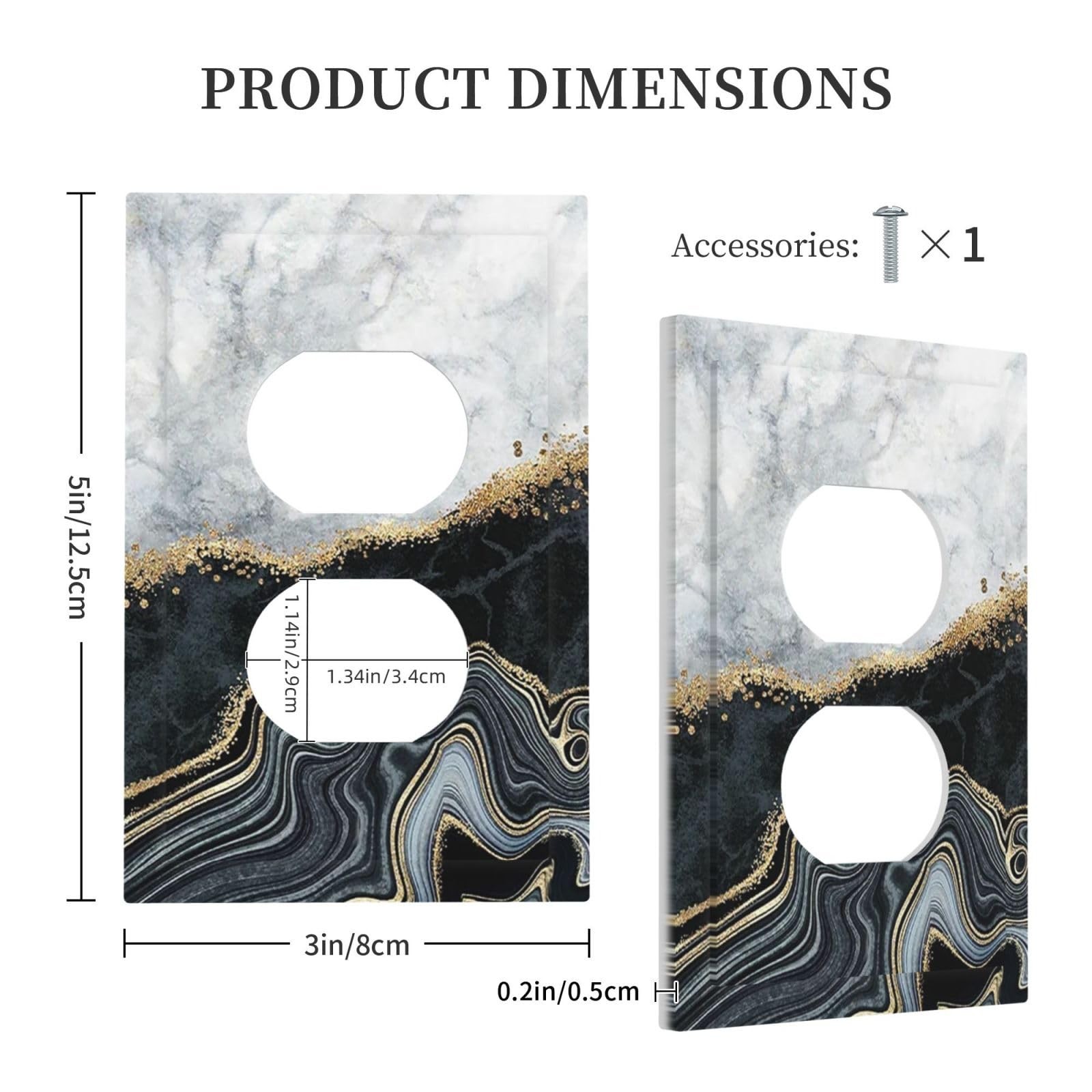 Modern Abstract Black Gray Grey Gold White Marble 1 Gang Duplex Receptacle Wa…