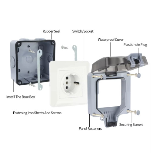 GTRIC IP66 Waterproof Outdoor Electrical Socket w/ Switch 250V AC