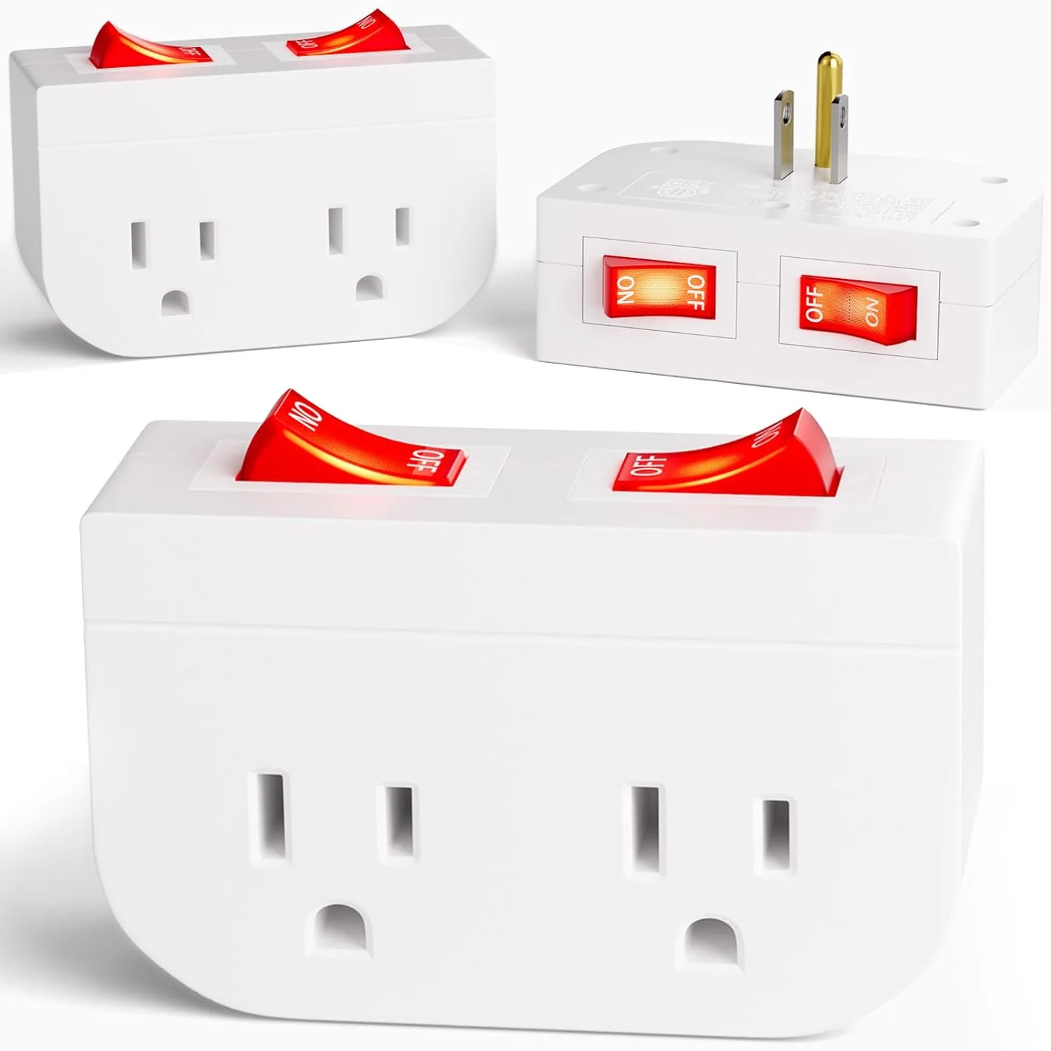 3Pack – POWAWINI Grounded Outlet with Double On Off Switch, Two Port Electrical