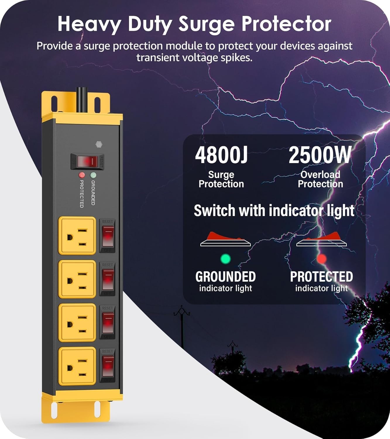 Heavy Duty Surge Protector Power Strip 20 Amp Individual Switches. 6FT 12 Gau…