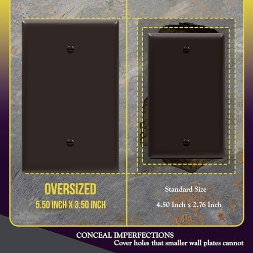 Blank Wall Plate Oversized 1 Gang 5.5 Inch 3.5 Inch Brown 10 Pack Unbreakable