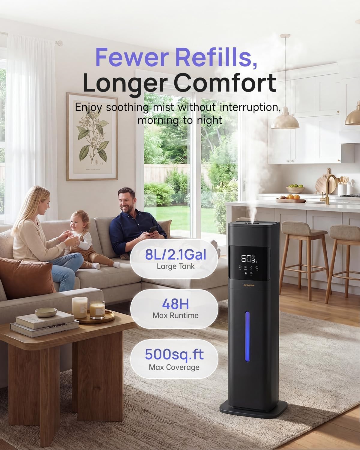 Humidifier Large Room, 2.1Gal/8L Cool Mist Humidifiers for Bedroom 500 sq…