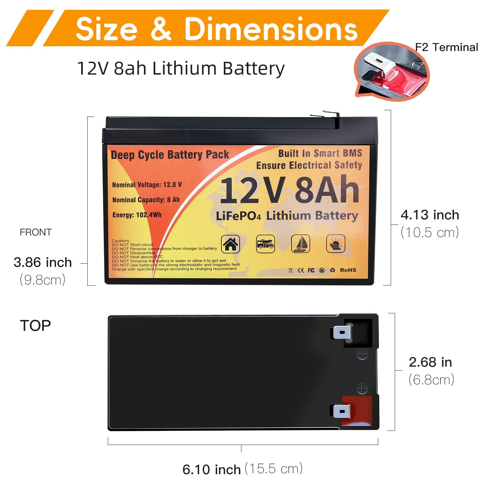 VEMDIA 12V 8Ah LiFePO4 Lithium Battery, Battery Built-in BMS, 4000+…