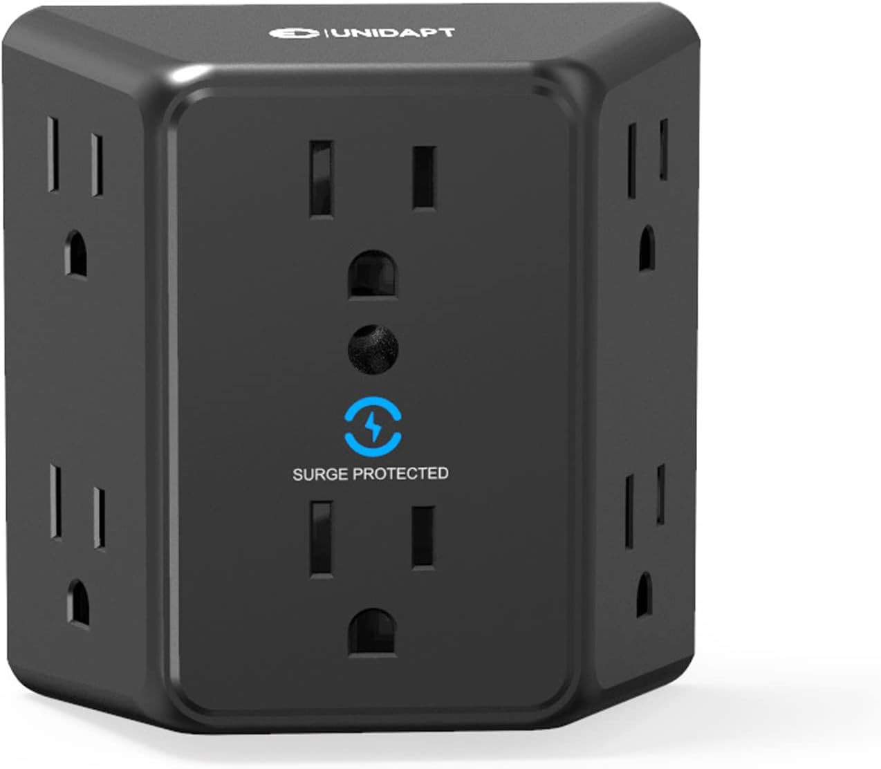Multi Plug 6 Outlet Extender, Black Surge Protector Wall Splitter, 1800J Power