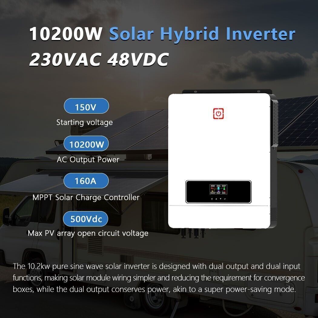 10.2KW 48V Solar Hybrid Inverter Dual MPPT Input+Dual AC Output MAX PV 90-450VDC