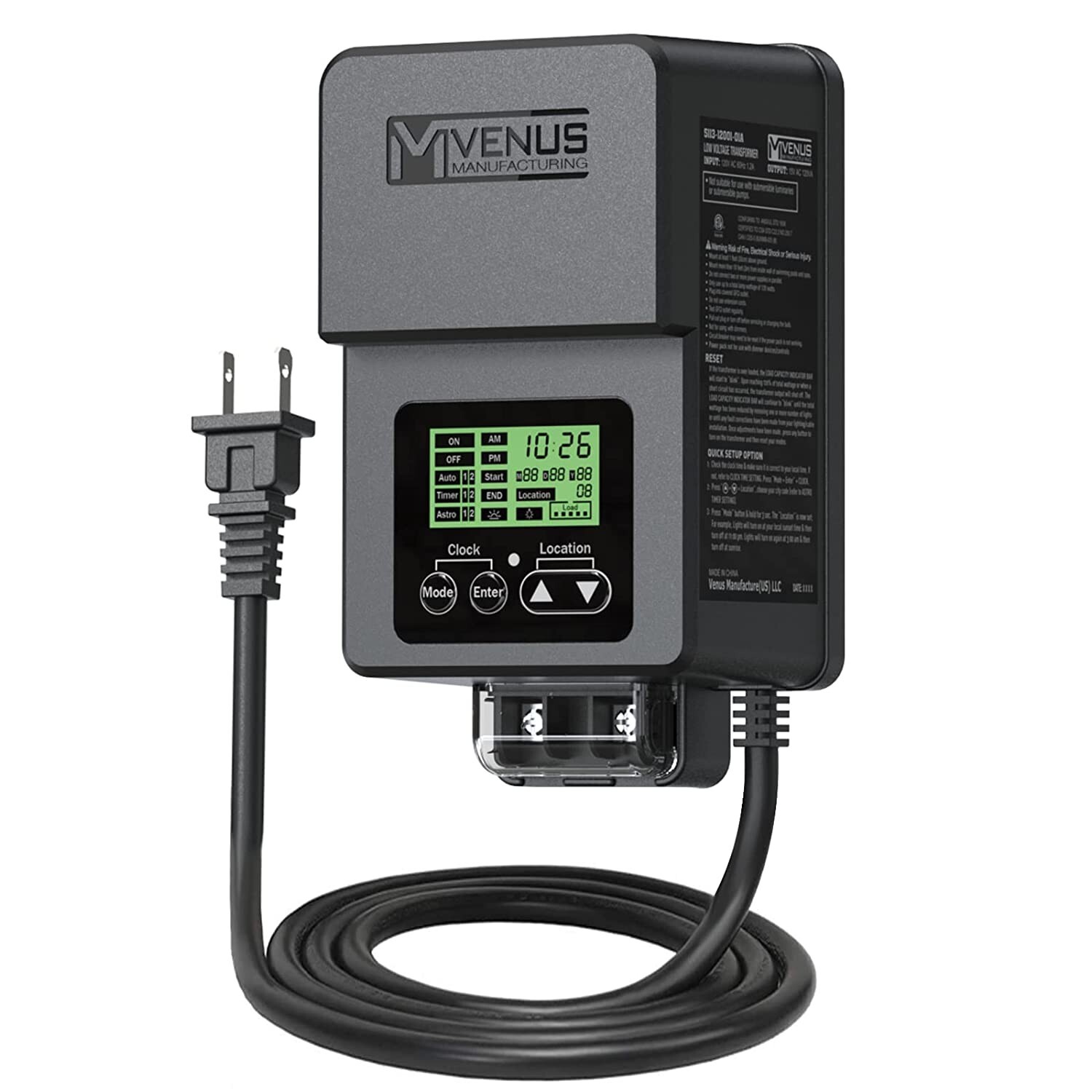 120W Outdoor Low Voltage Transformer with Timer and Photo Sensor, 120V AC to 15V