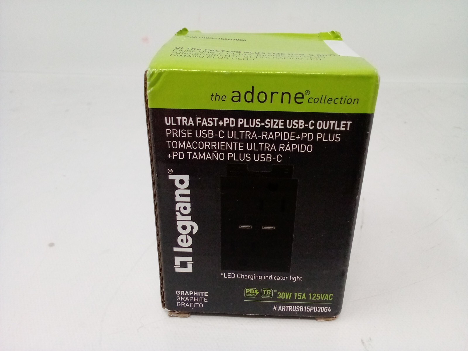 Legrand Adorne ULTRA FAST+PD PLS-SIZE USB-C OUTLET (30W 15A 125VAC)#ARTRUSB15PD3