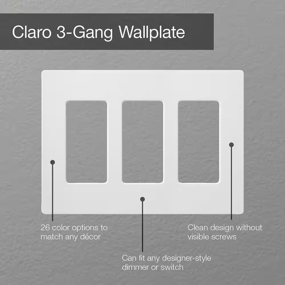 Claro 3 Gang Wall Plate for Decorator/Rocker Switches, Gloss, White (CW-3-WH) (1