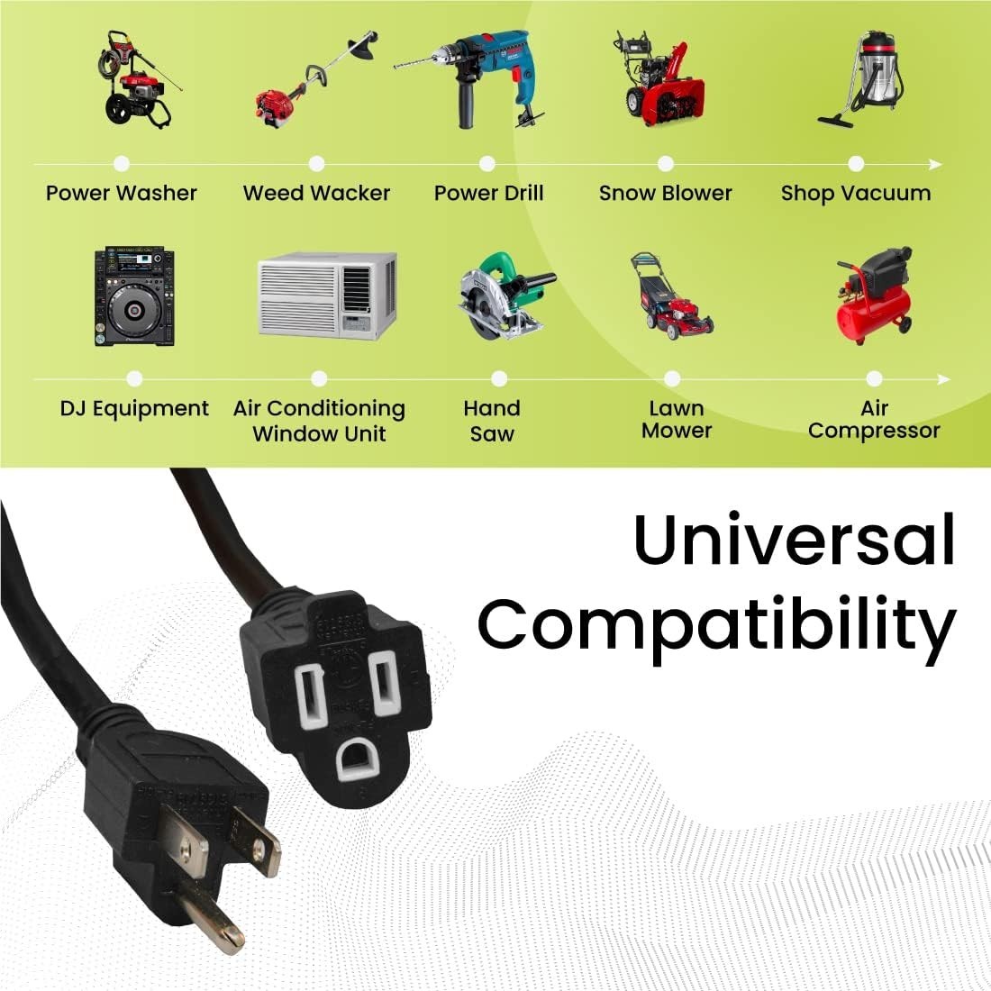 Go Green Power 50ft Black Outdoor Extension Cord – Moisture & Abrasion Resistant