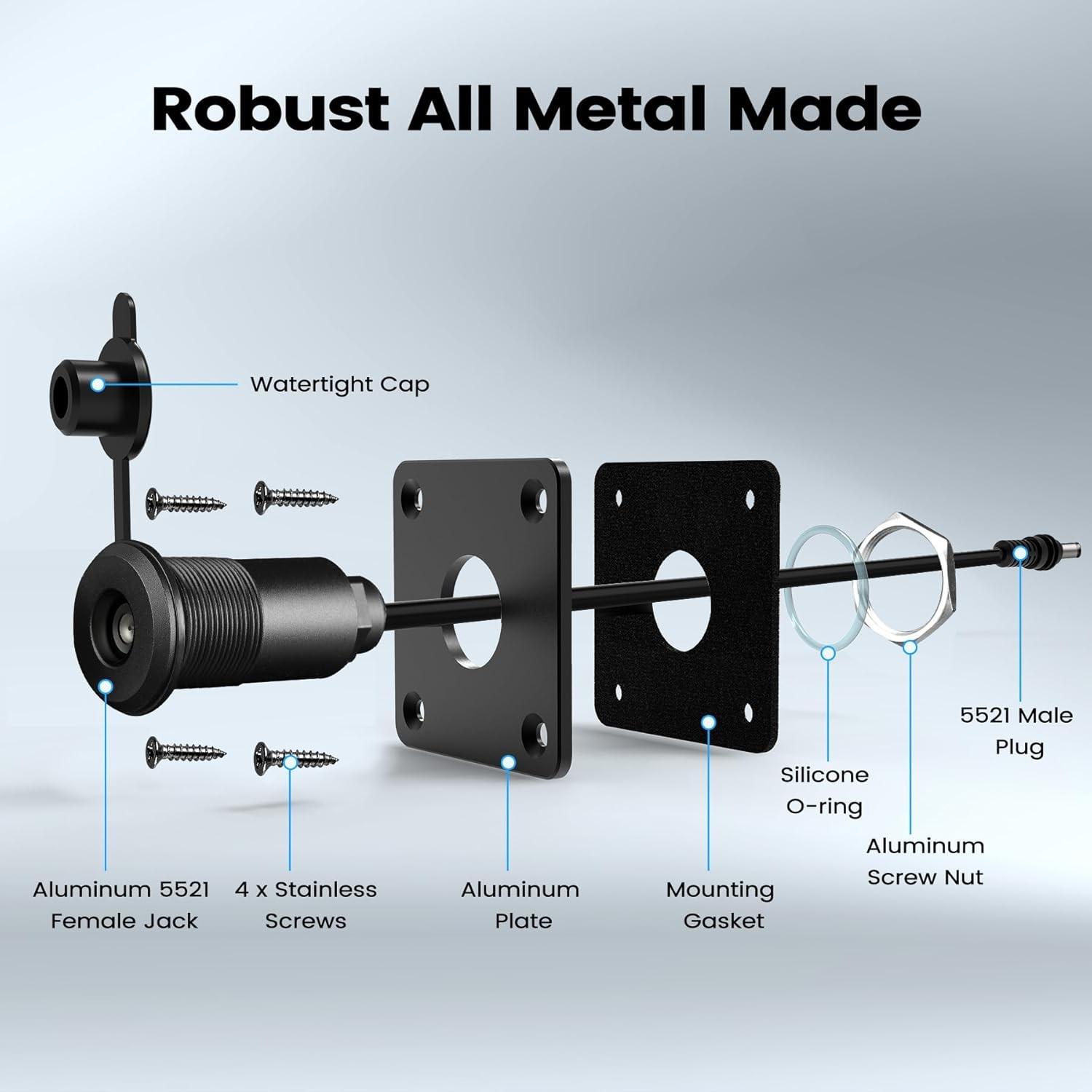 Waterproof Socket Passthrough for Starlink Mini, Aluminum DC 5.5 x 2.1 Female