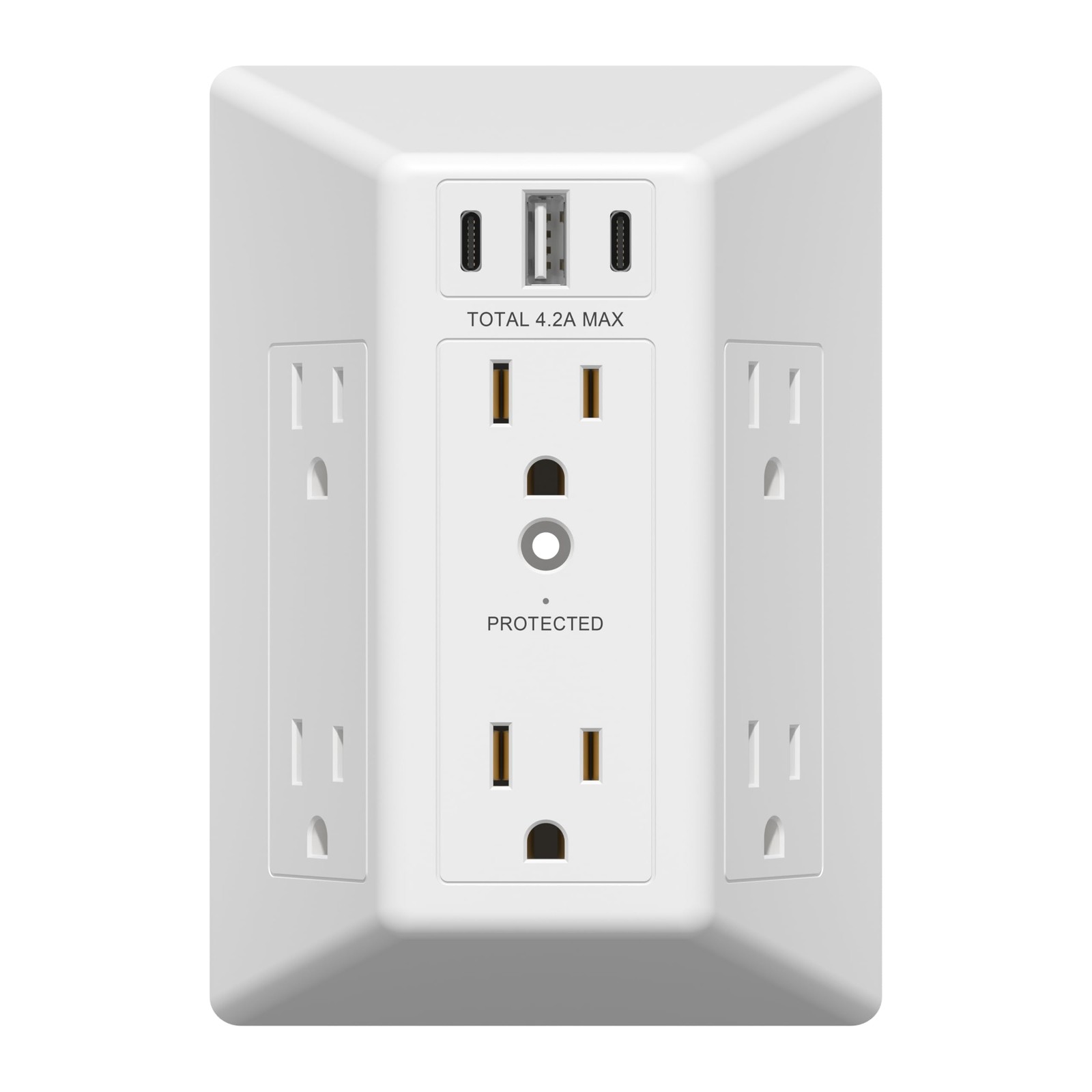 6 Outlet Surge Protector Extender, 20W, 1500 Joules, Matte White