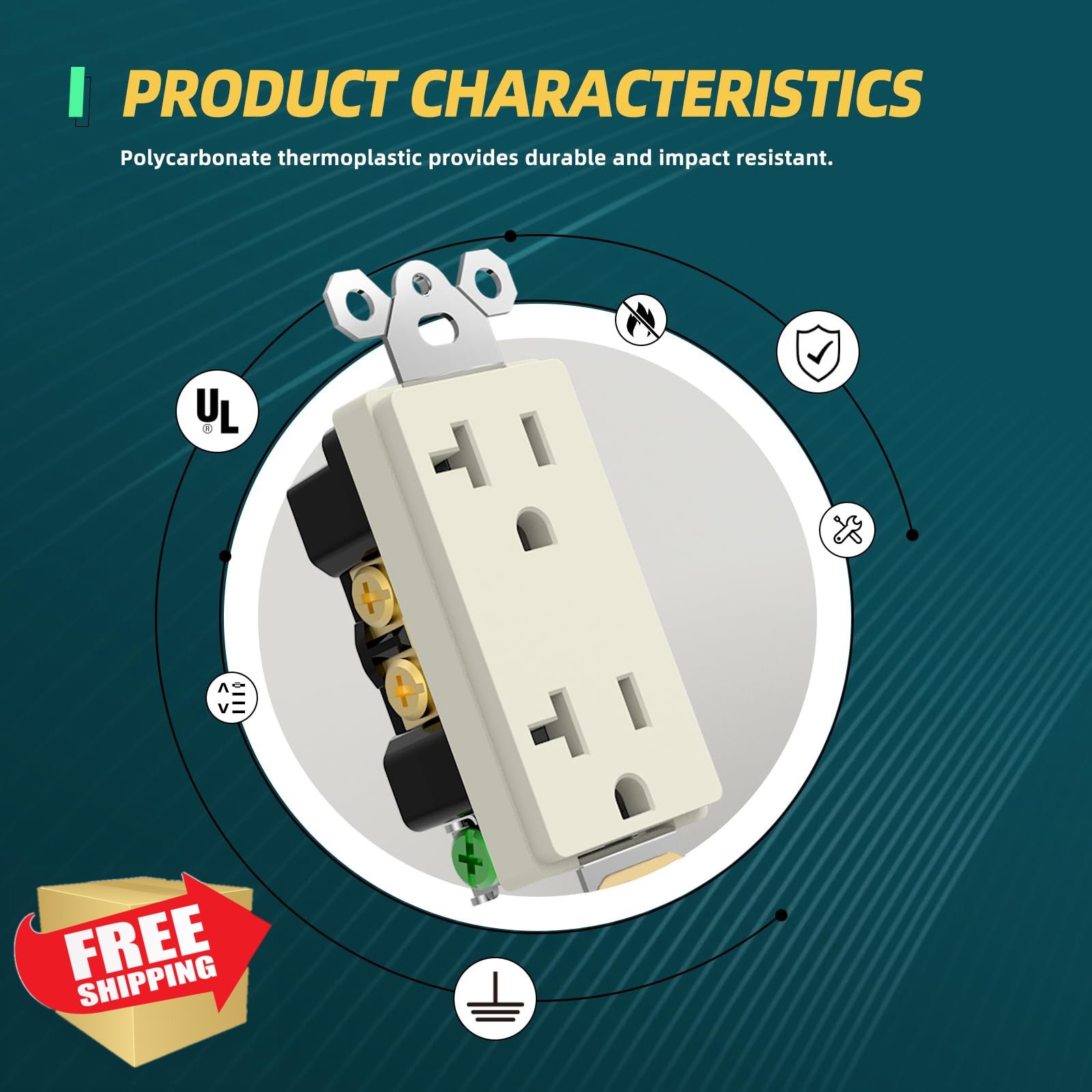 TOPELER 20 Pack Light Almond 20 Amp Outlet