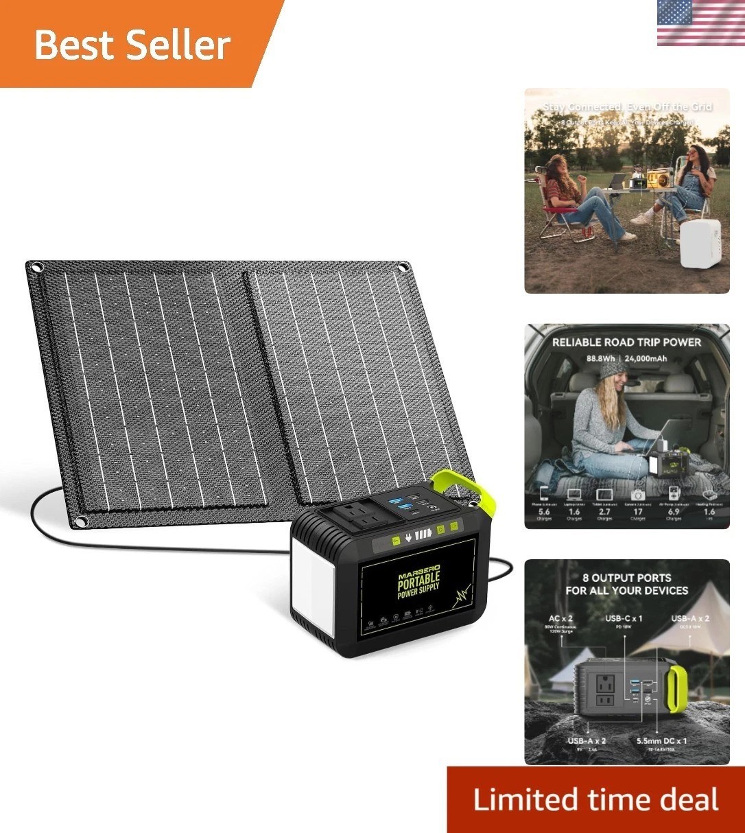 Multi-Purpose 88.8Wh Solar Generator with 21W Panel for Travel & Home Backup