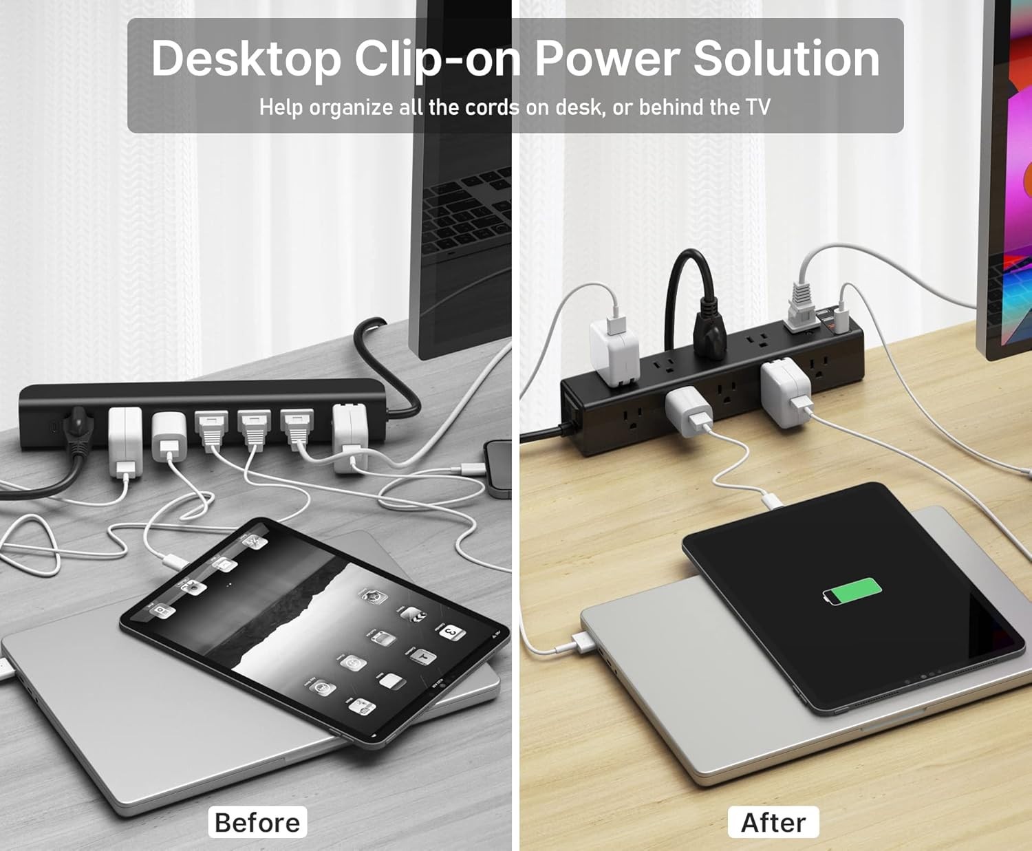 CCCEI Quality Standing Desk Clamp Power Strip with 15 Outlets with USB Ports
