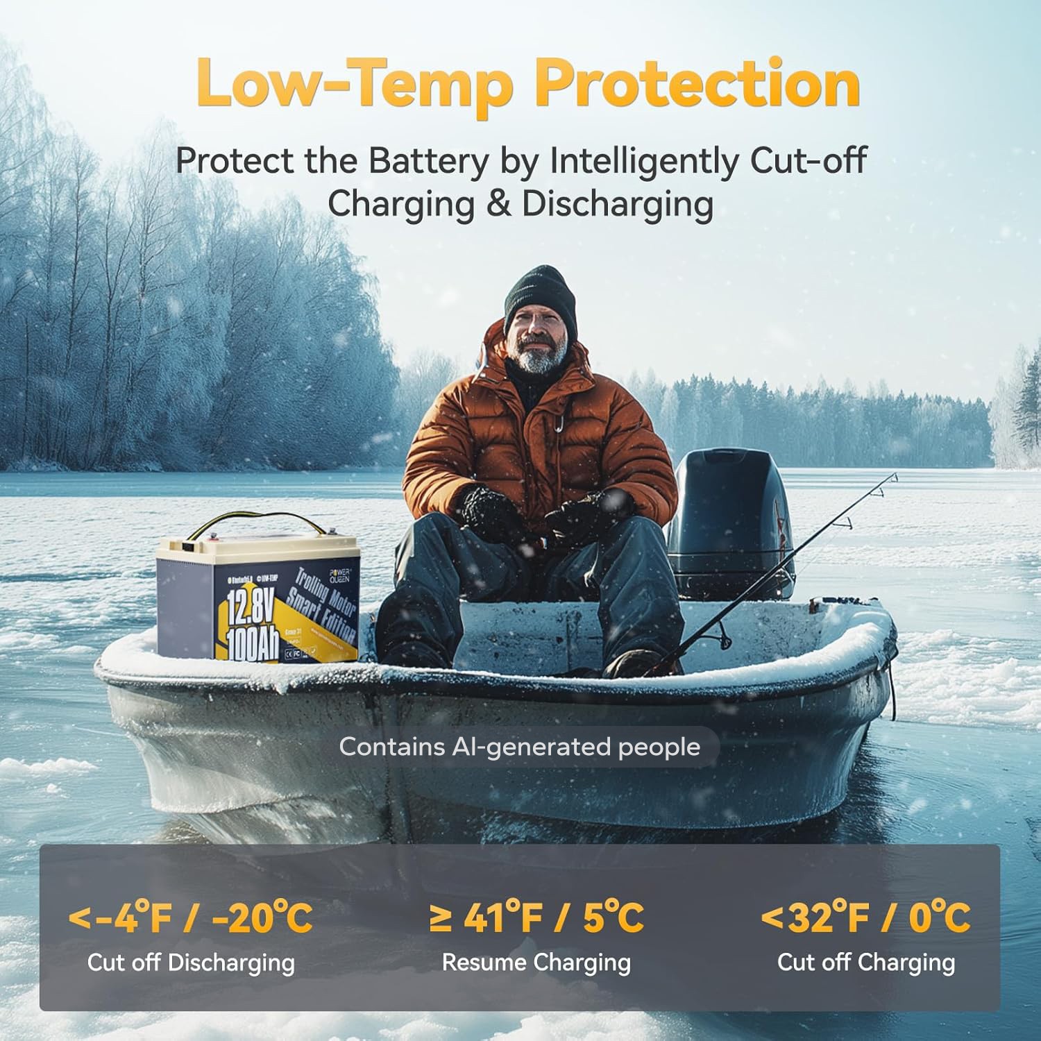 Power Queen 12V 100Ah Group 31 Bluetooth LiFePO4 Lithium Battery for Camper Boat