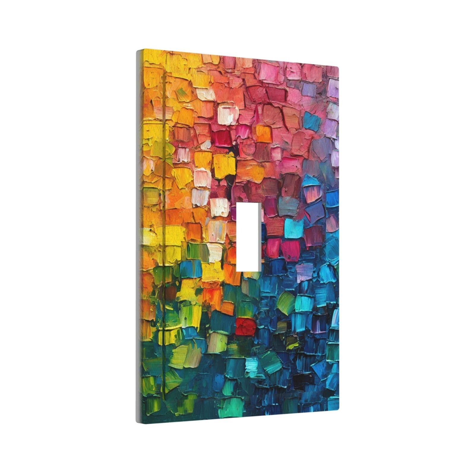 YIJIKJY Decorative Light 1 Gang Single Toggle – 5 X 3 IN, Rainbow Cube Doodle