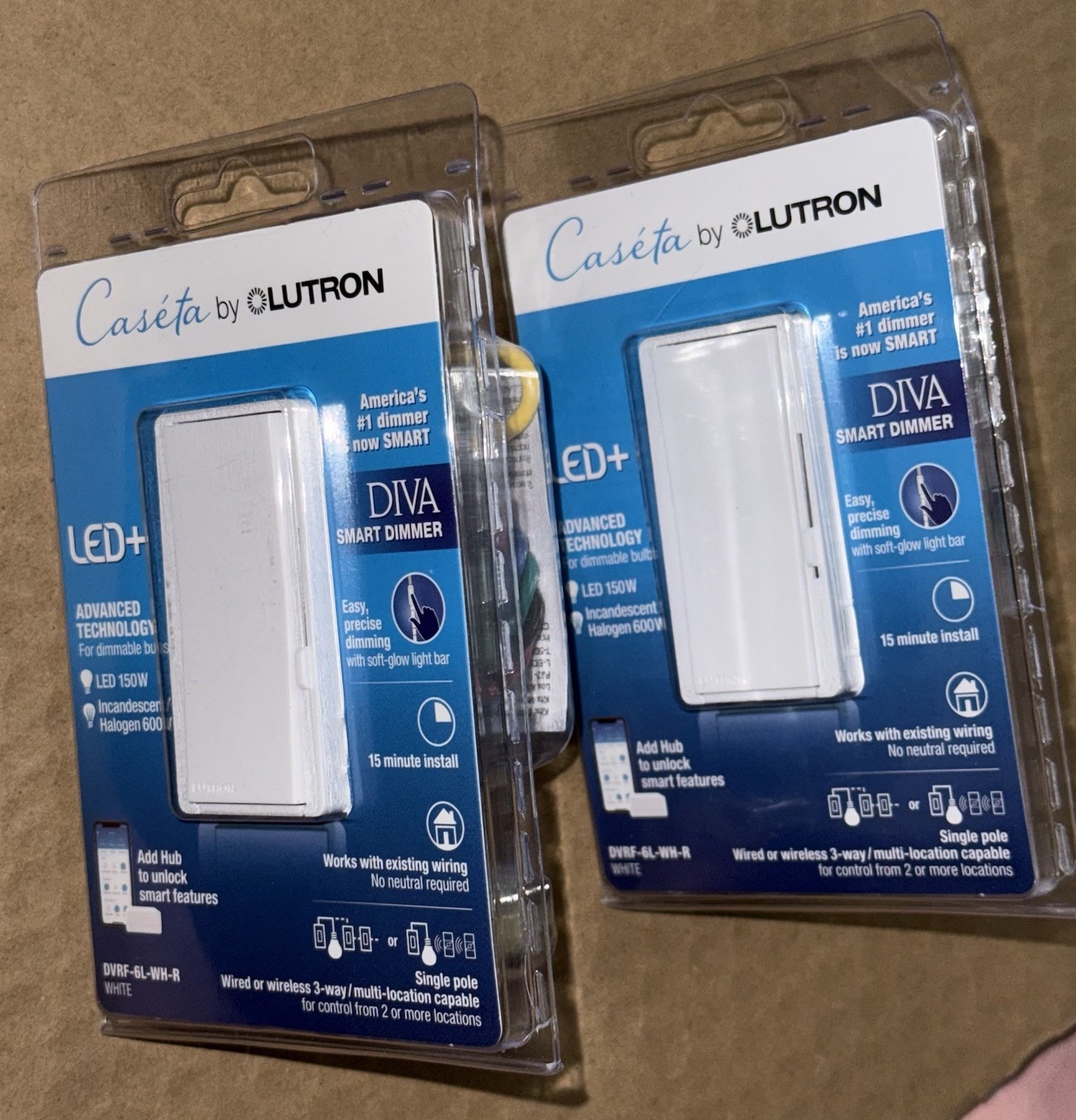 2 Lutron (Diva) Smart Dimmer Switch – White (DVRF-6L-WH-R). NEW. FREE SHIPPING