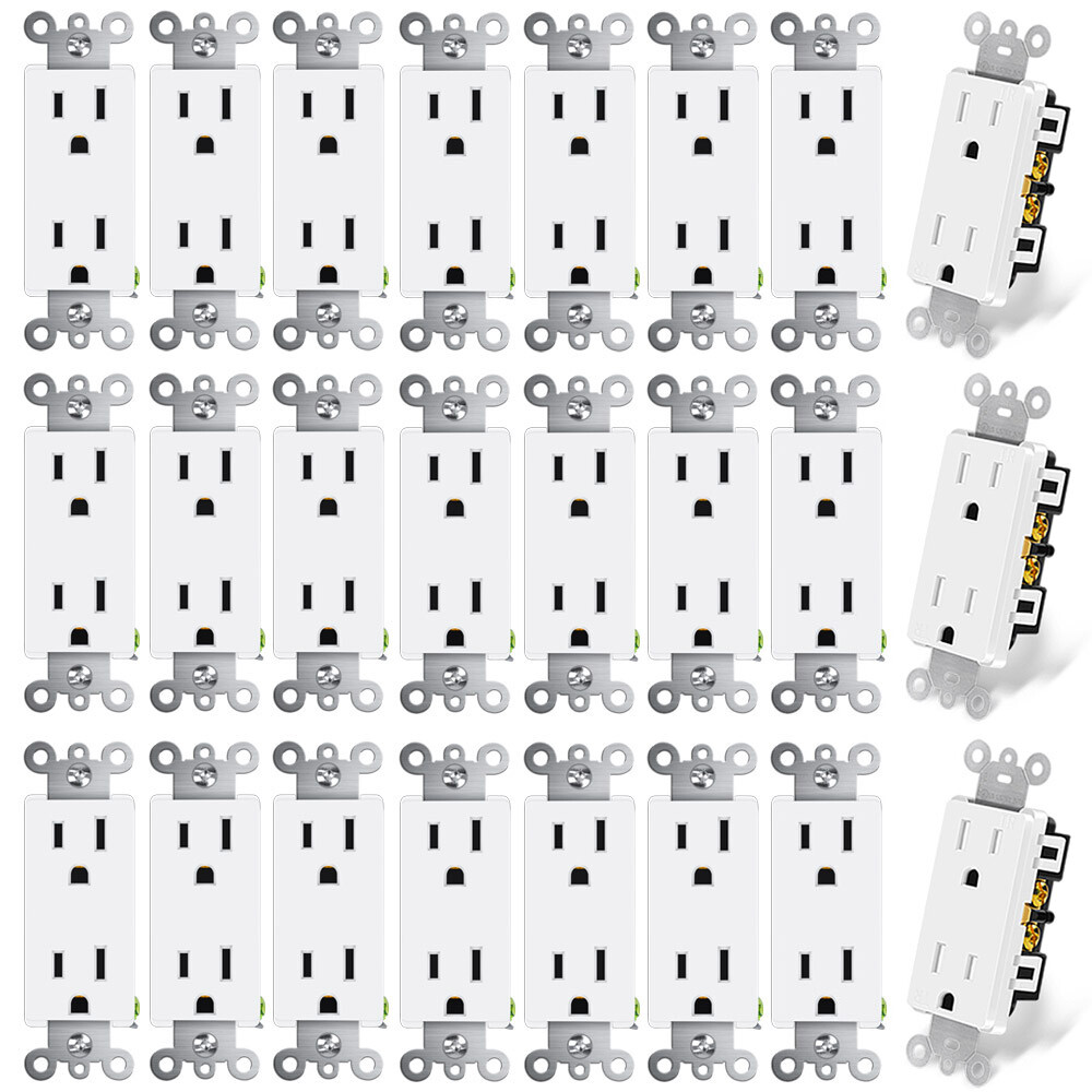 Decorator Wall Receptacle Outlet Self-grounding 15A 125V 3 Wire 5-15R UL 24Packs