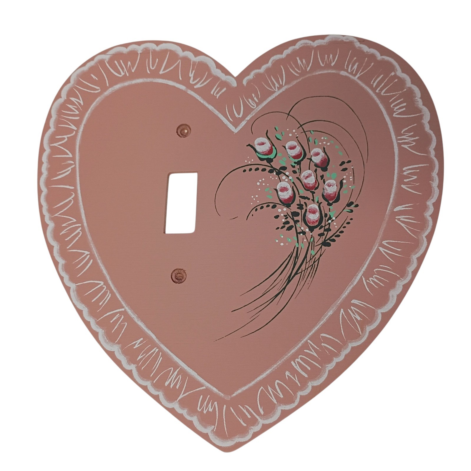 VTG Pink Mauve Wooden Heart Floral Light Switch Cover Cottagecore Grandmacore 2X