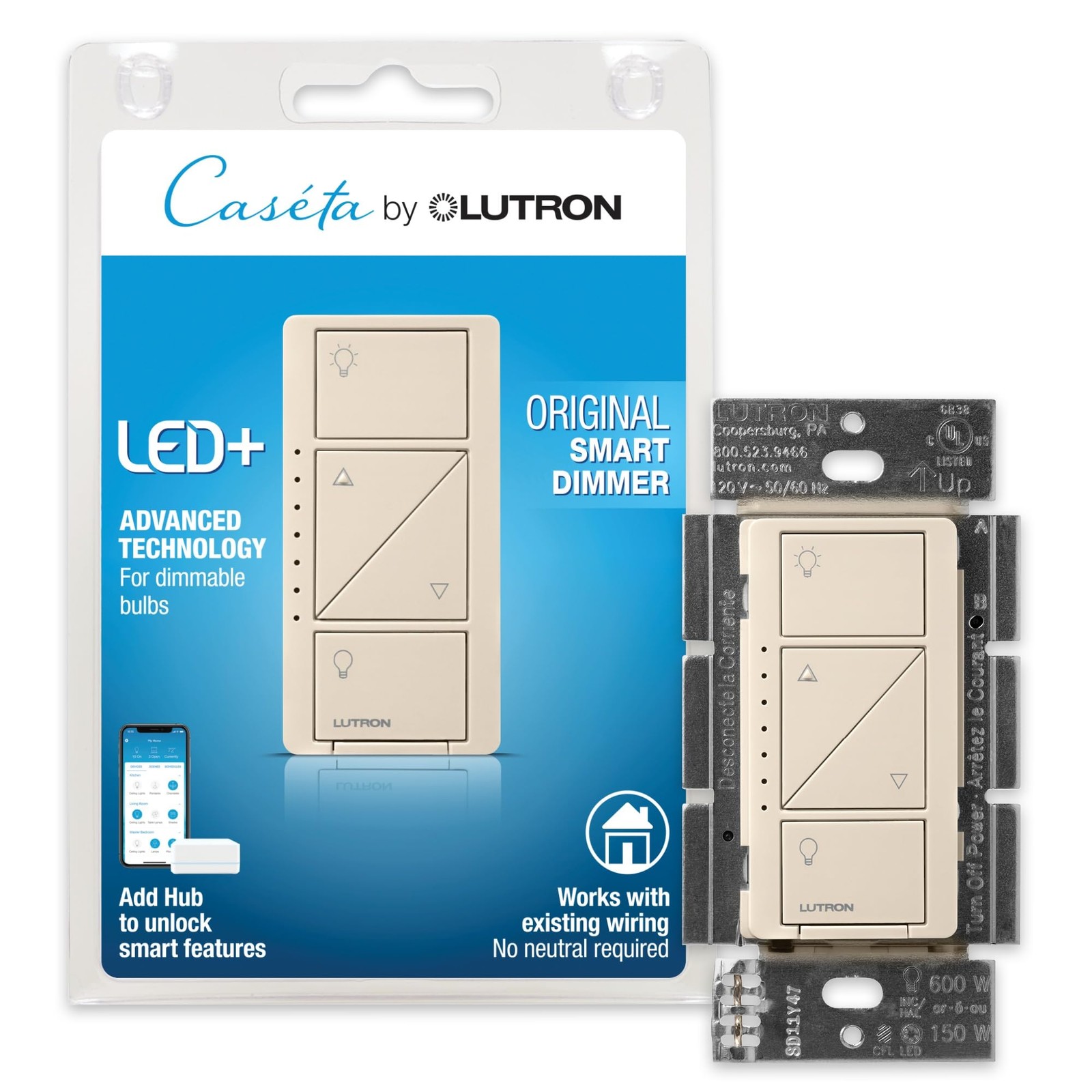 Lutron Caseta Original Smart Dimmer Switch Lutron Smart Hub Required, for LED…